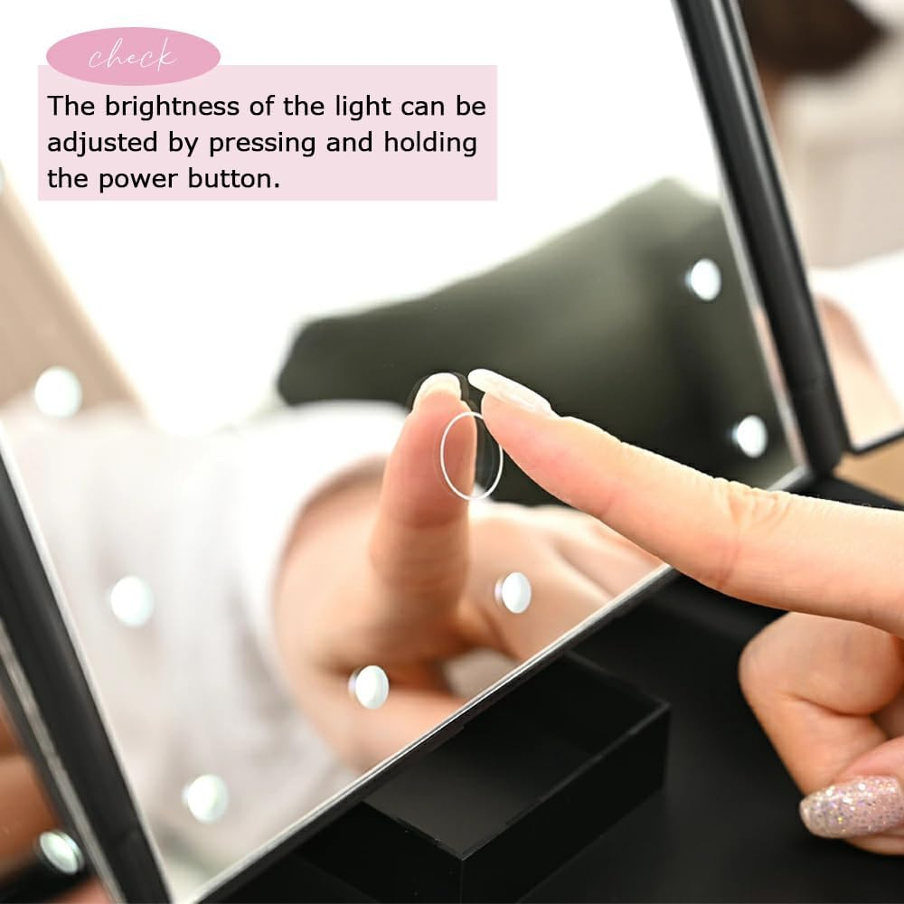 Makeup Mirror with Lights and Storage 1X/2X/3X Magnification, Tri-Fold Cosmetic Vanity Mirror with 22 Led and Touch Screen Trifold Makeup Mirror Two Power Supply Modes Women Gift (White) image number 4