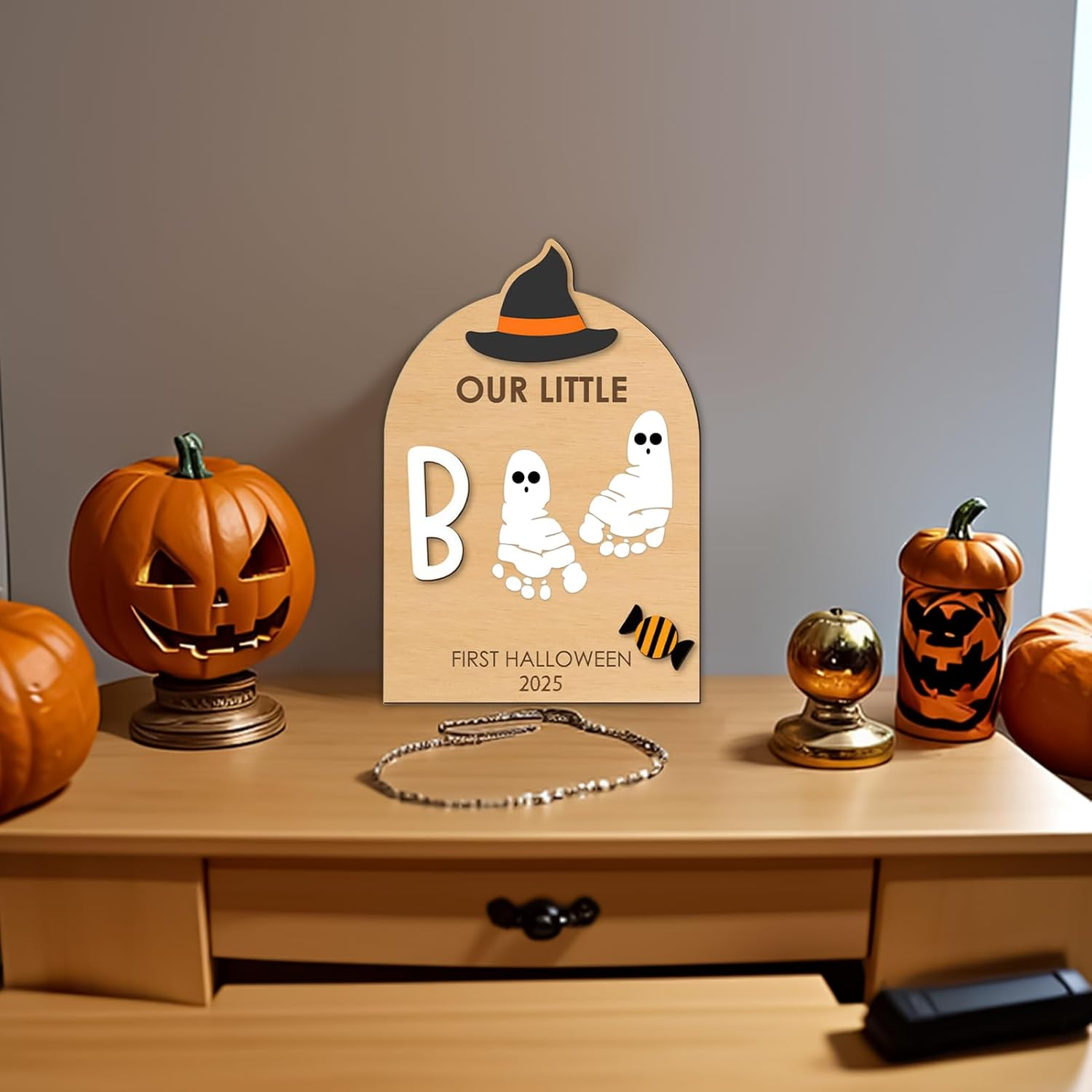 Foot Print Kit for Baby - Baby'S First Halloween Keepsake,Craft Kit with Ink Pad Hand Ornament for Birth Shower Mom Dad Kids Family, Christmas Halloween Nursery