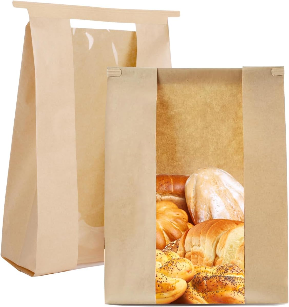ZERIFAM 30Pcs Paper Bread Bags with Window - Paper Sourdough Bread Bags with Tin Strip Large Bakery Bags image number 2