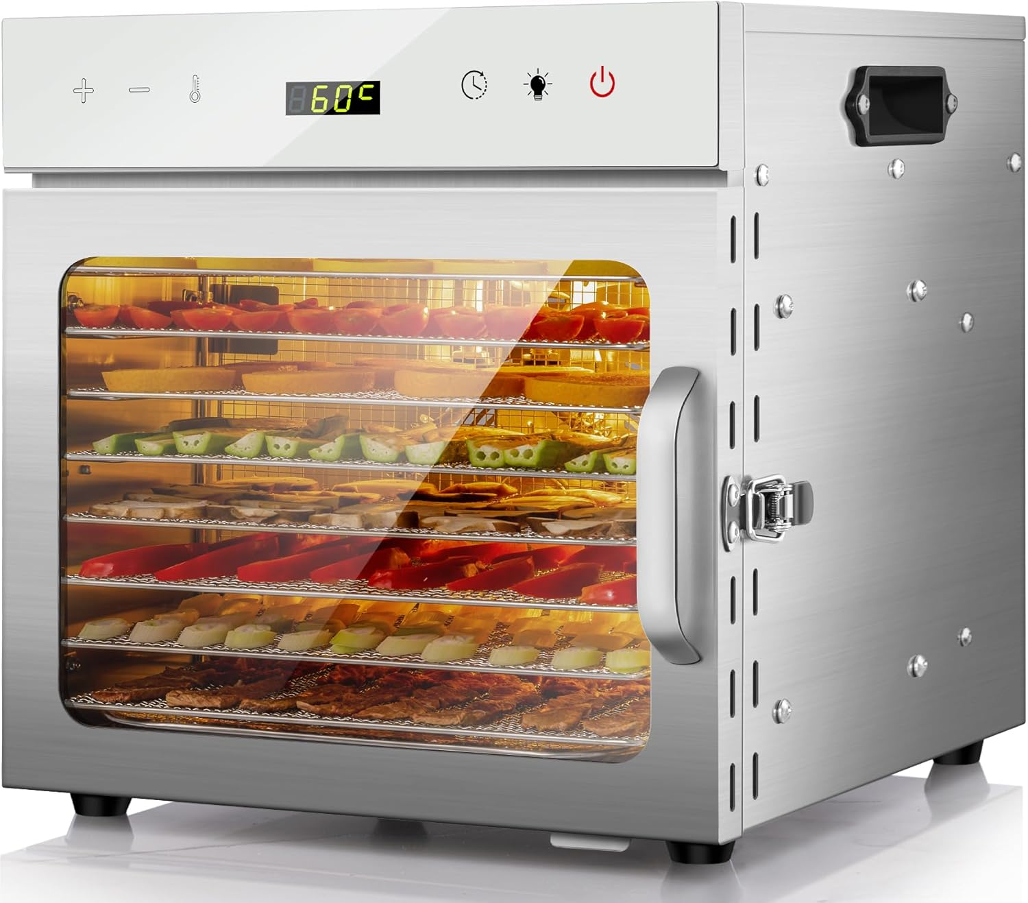 Oiyocemo Stainless Steel Food Dehydrator, 8 Tray Fruit Dryer Machine with Free Recipe Book, Bpa-Free, 30~90℃ Temperature Setting, Max 24H, Dehydrator Food Dryer UK for Vegetables, Meats image number 3