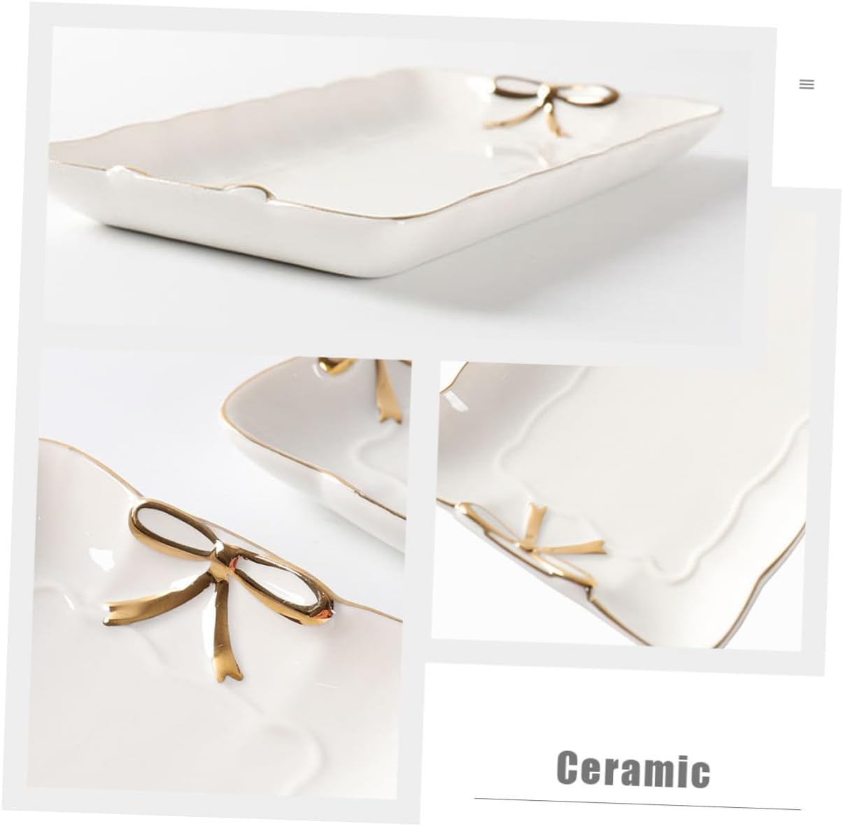 FRCOLOR Elegant Ceramic Jewelry Tray with Lace Edge Multi-Purpose Dessert Serving Dish and Appetizer Plate for Coffee Table Vanity Dining Kitchen and Home White Decorative Platter image number 4