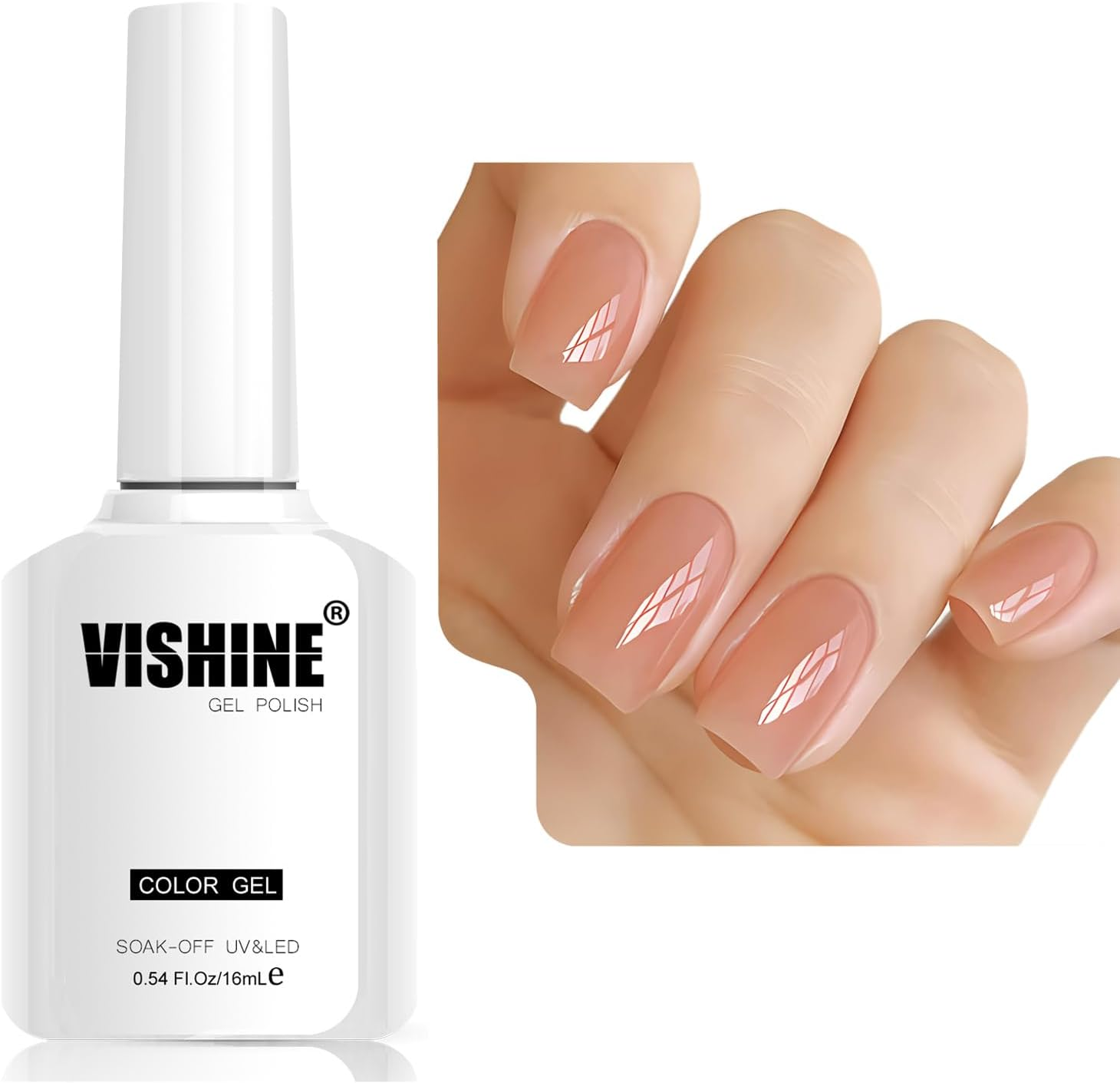 Vishine 16Ml Sheer Blush Peach Pink Jelly Gel Polish Translucent Nude Crystal UV Gel for DIY Nail Art Manicure Soak-Off Soft Peachy Pink Shade E036 - E032 - Neutral Nude image number 7