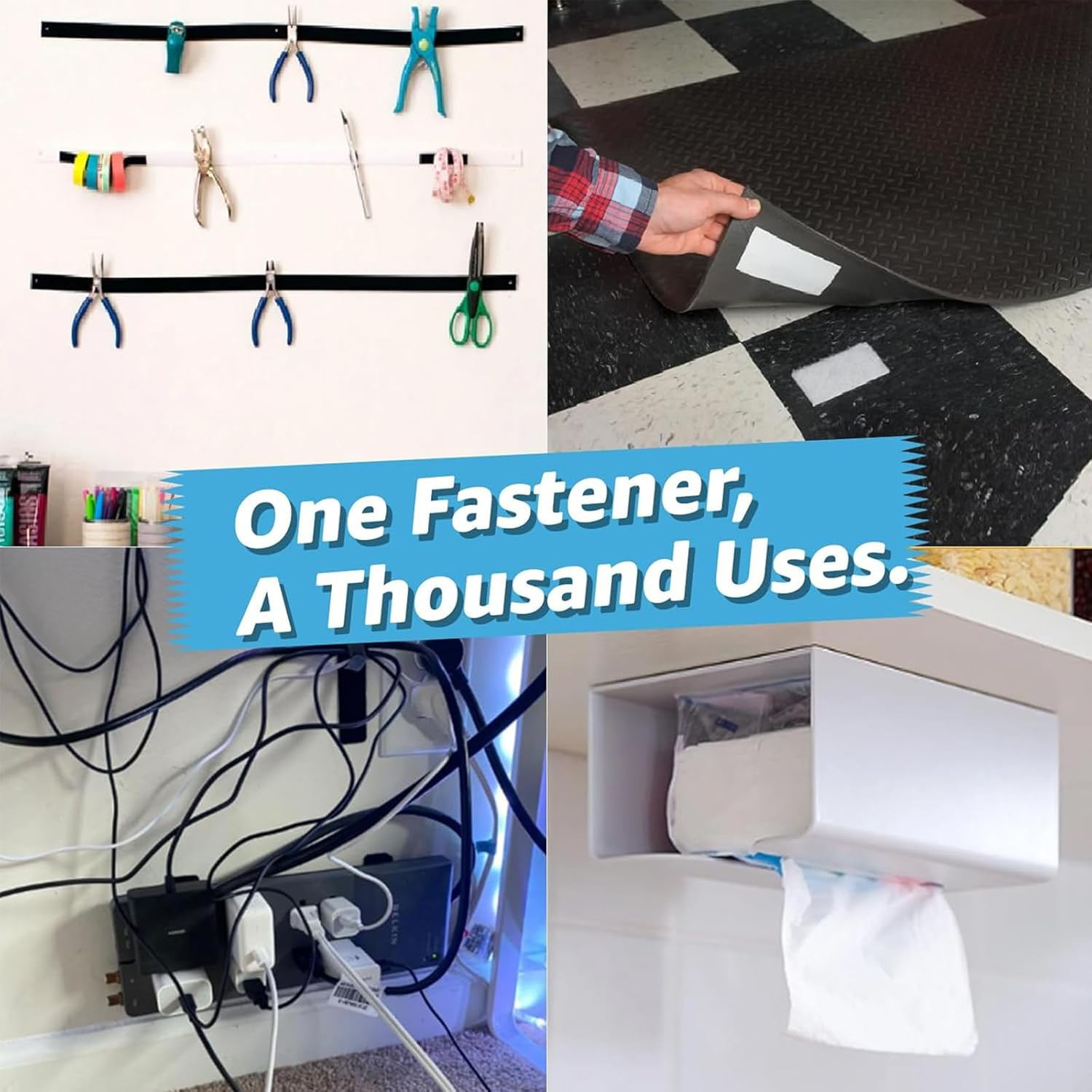 XBOGO 20Pairs Upgrade Hook Loop Strips with Adhesive,Industrial Heavy Duty Mounting Tape,1X4Inch Double-Sided Fasten Interlocking Tape for Carpet,Couch Cushions,Picture Hanging,Office and Home Use image number 3