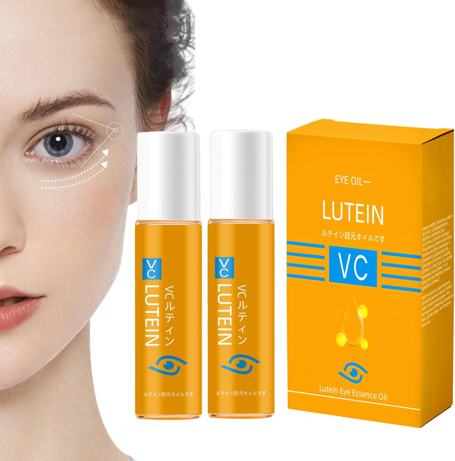 Vc Anti-Wrinkle Eye Serum Oil,Lutein Eye Essence Oil for Women & Men with Roller,Suit for Dark Circles & Puffiness,Firming Anti-Aging,Eye Bags (10 Ml, 2 Pcs)