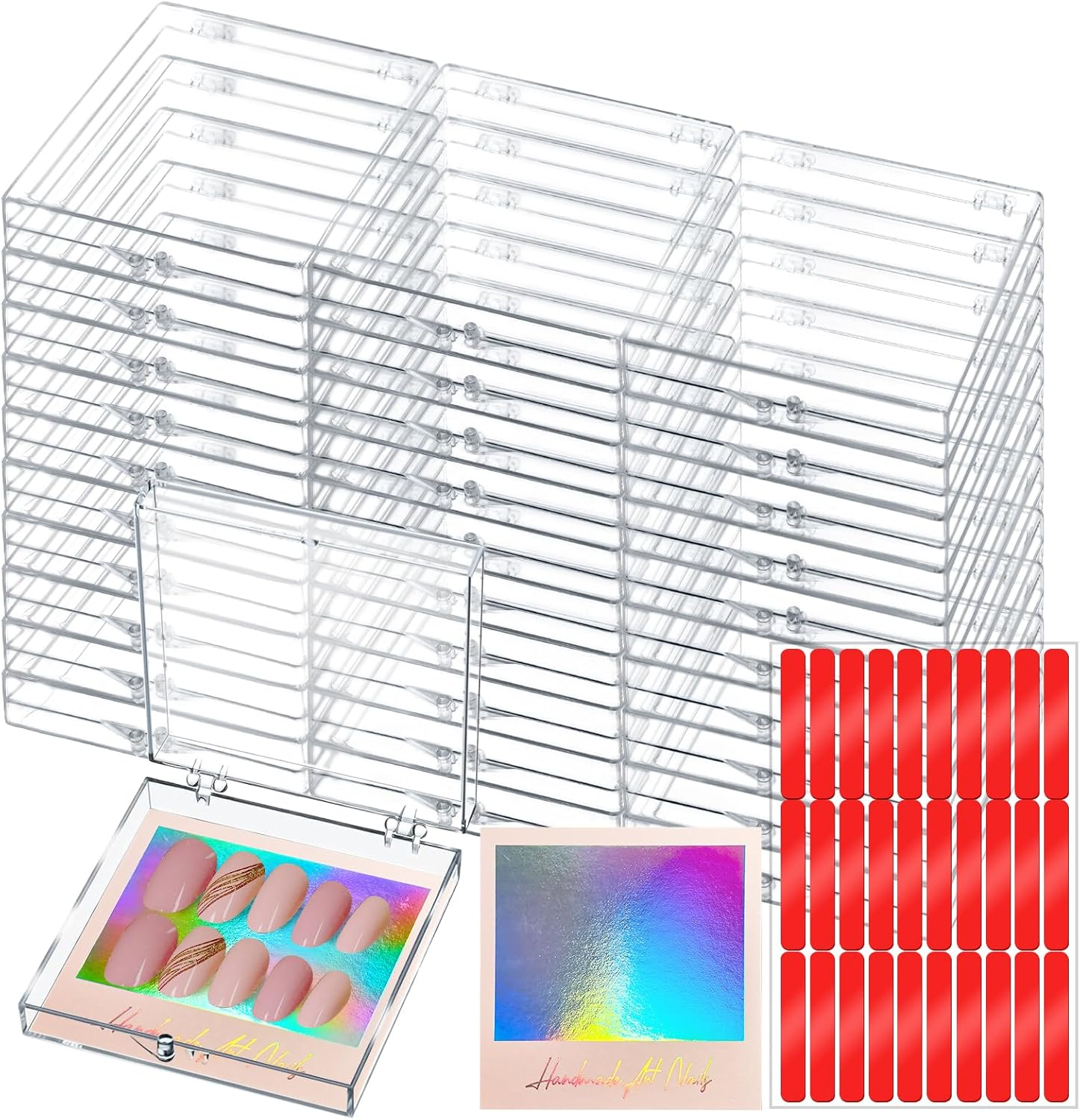 Cloudtrip 15 Pcs Large (8 X 8Cm) Press on Nail Packaging Storage Box and 60Pcs Adhesive Tabs - Acrylic Organizer Case for Artificial Nail for Nail Business Supplies (Clear 15 Pack)