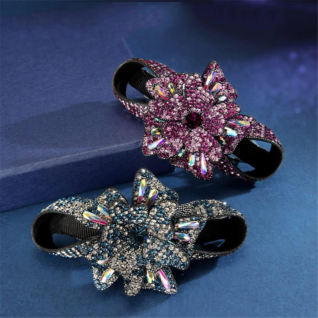 Alligator Clip,Headdress,Hair Clamp,Hairpins,Rhinestone Hairpin Female Korean Flower Clip Headgear Top Clip Hairpin Back Head Plate Hair Head Flower Jewelry (Color : B, Size : 8.7 * 5Cm) image number 3