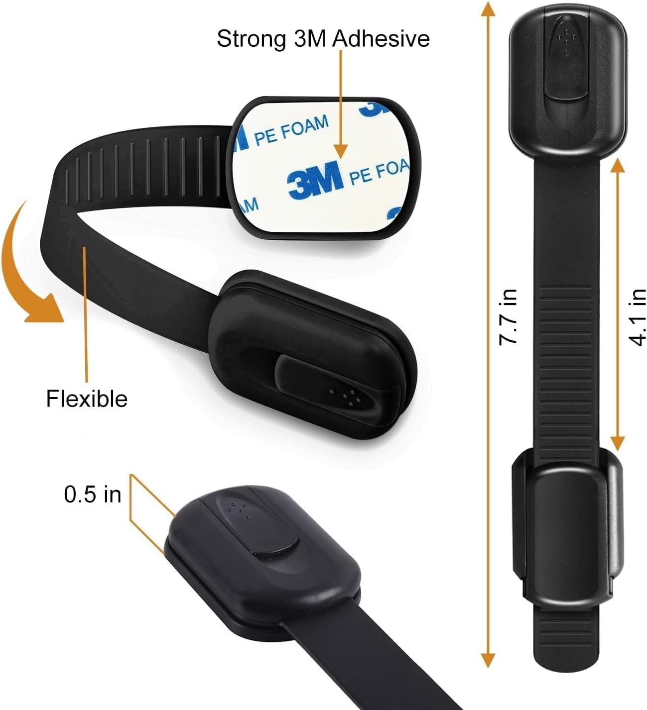 Child Safety Locks and Cabinet Drawer Latches, 8-Piece Baby Protective Adhesive Straps, Easy to Install and Reusable, Suitable for Cabinets, Drawers, Refrigerators, Windows and Doors（Black）- Mecus image number 2