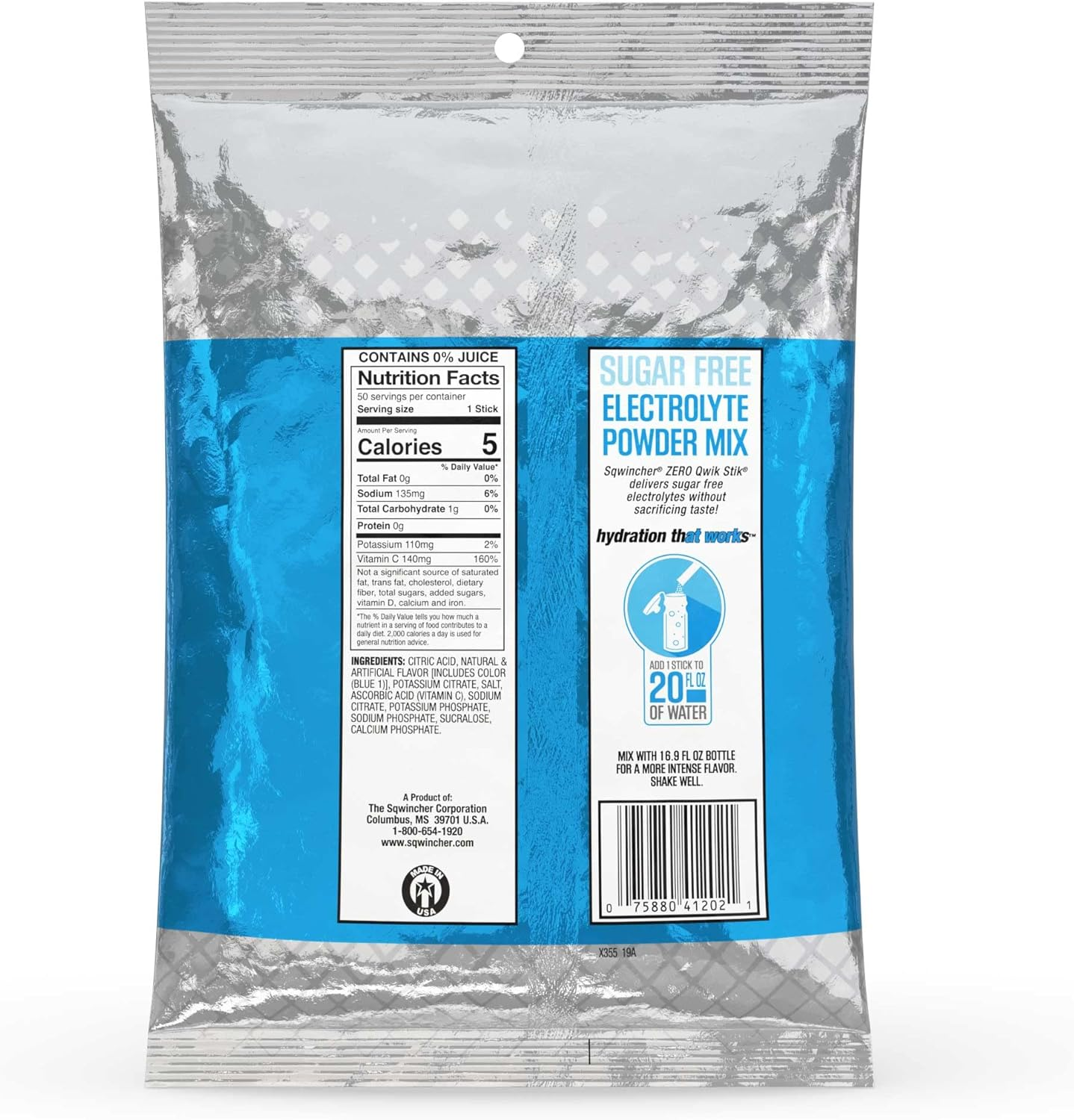 Sqwincher ZERO Qwik Stik - Sugar Free Electrolyte Powdered Beverage Mix, Mixed Berry (Pack of 50)