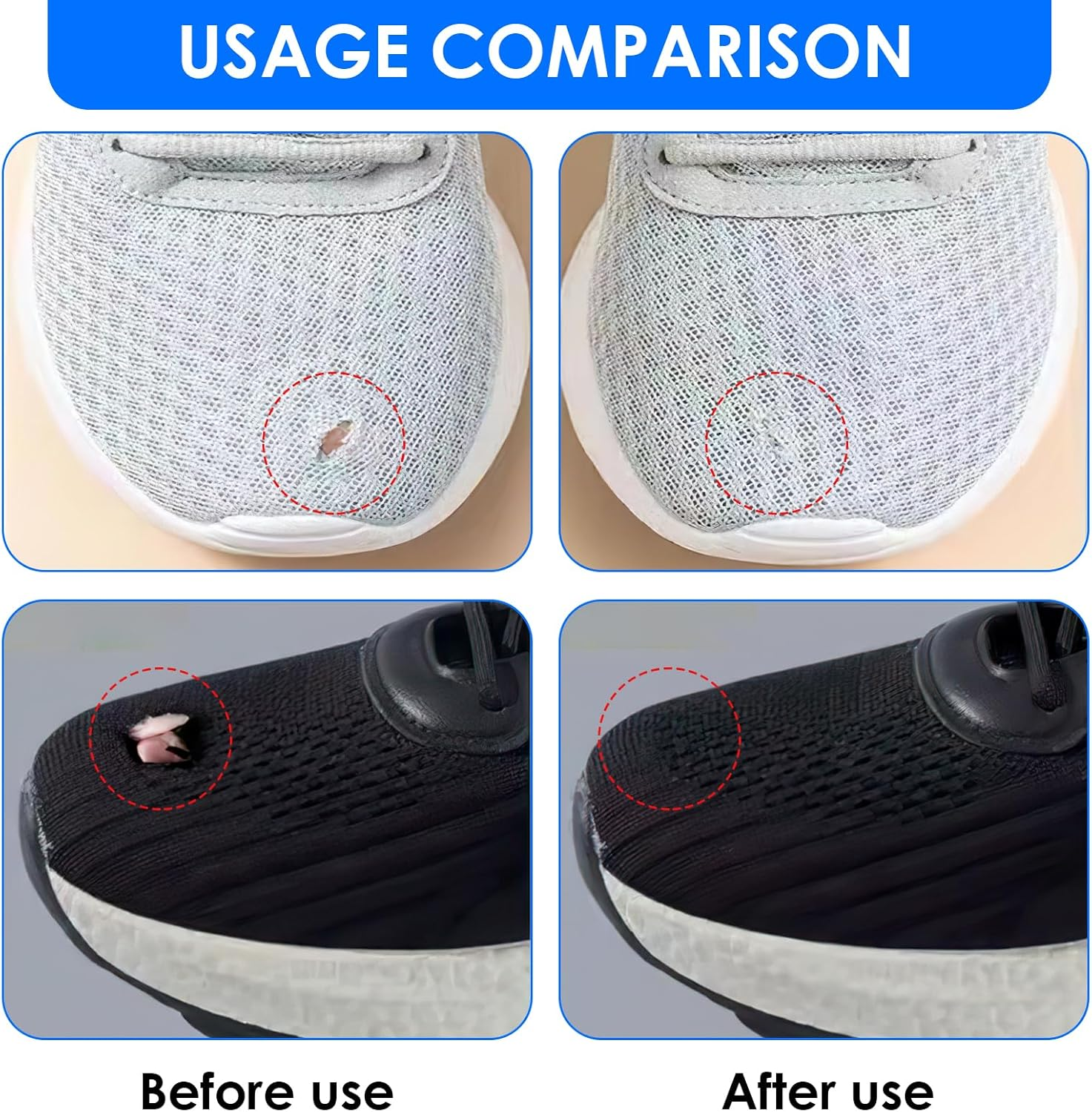 12 Pcs Shoe Heel Prevention Repair Patch - Shoe Hole Toeburst Patch & Insert, Self-Adhesive Sneaker Repair Labels for Toe & Heel Protection, Includes Four Black, Grey & White Pieces image number 1