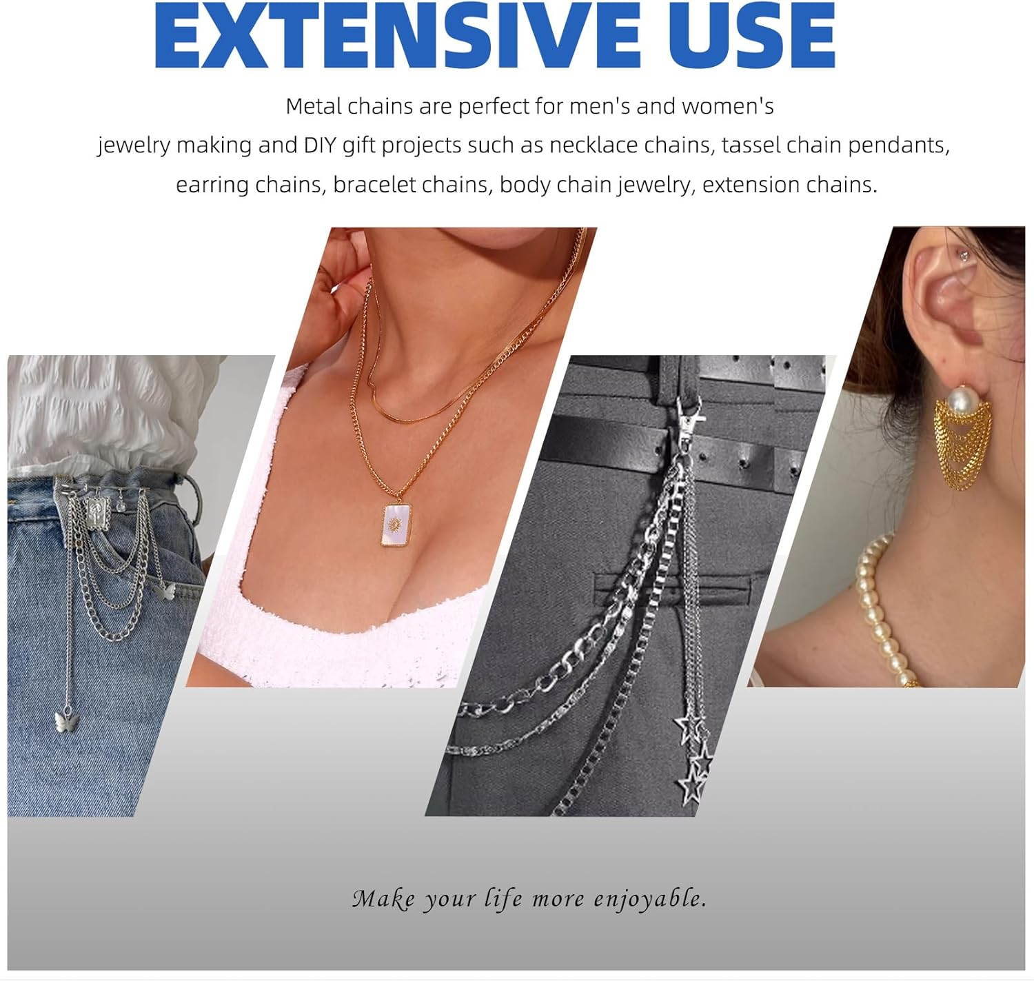 Glarks 102Pcs 30 Feet White Cable Link Chains Set with Lobster Clasps and Jump Rings for Jewelry Making - Black image number 6