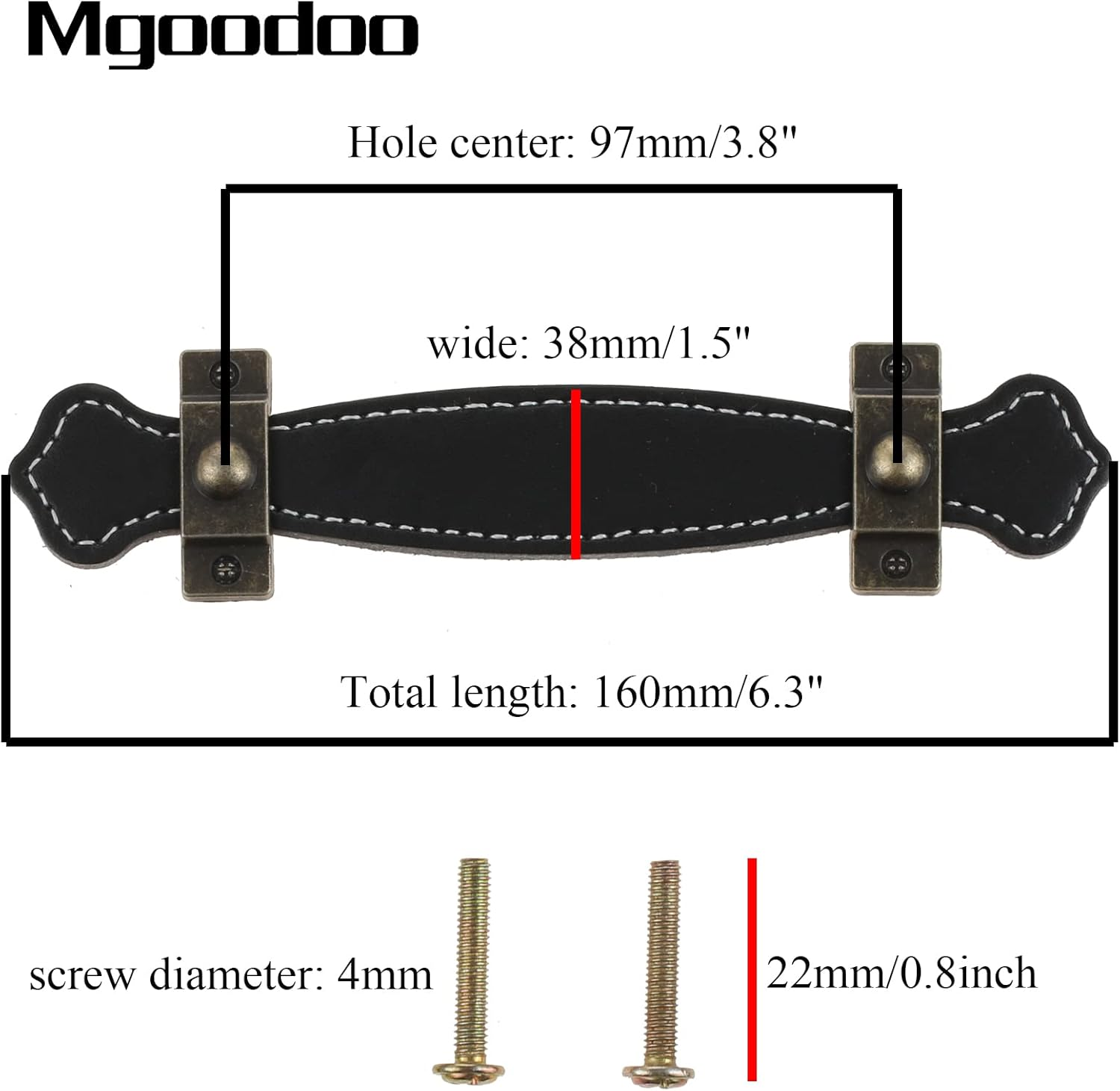 Mgoodoo 5 Pack Leather Drawer Pulls, Handmade Leather Dresser Pull Kid Friendly Drawer Knobs Soft Canbinet Handle for Wardrobe Door Furniture Replacement 6Inch - Black image number 4