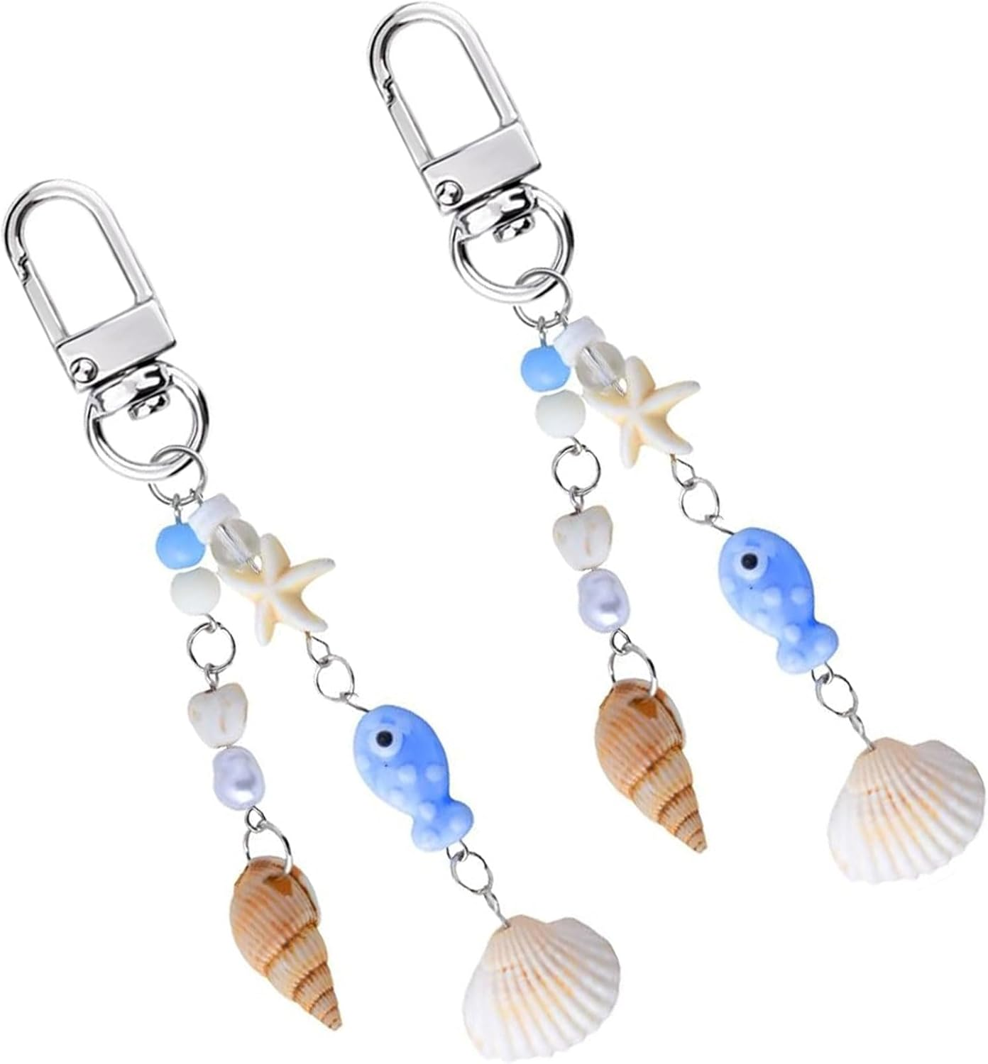Amaezorx 2 Pcs Ocean Theme Keychains Set - Seashell & Starfish Beach Bag Charms, Cute Sea Creature Key Rings for Women Girls, Nautical Decor for Backpack Purse Wallet Accessories