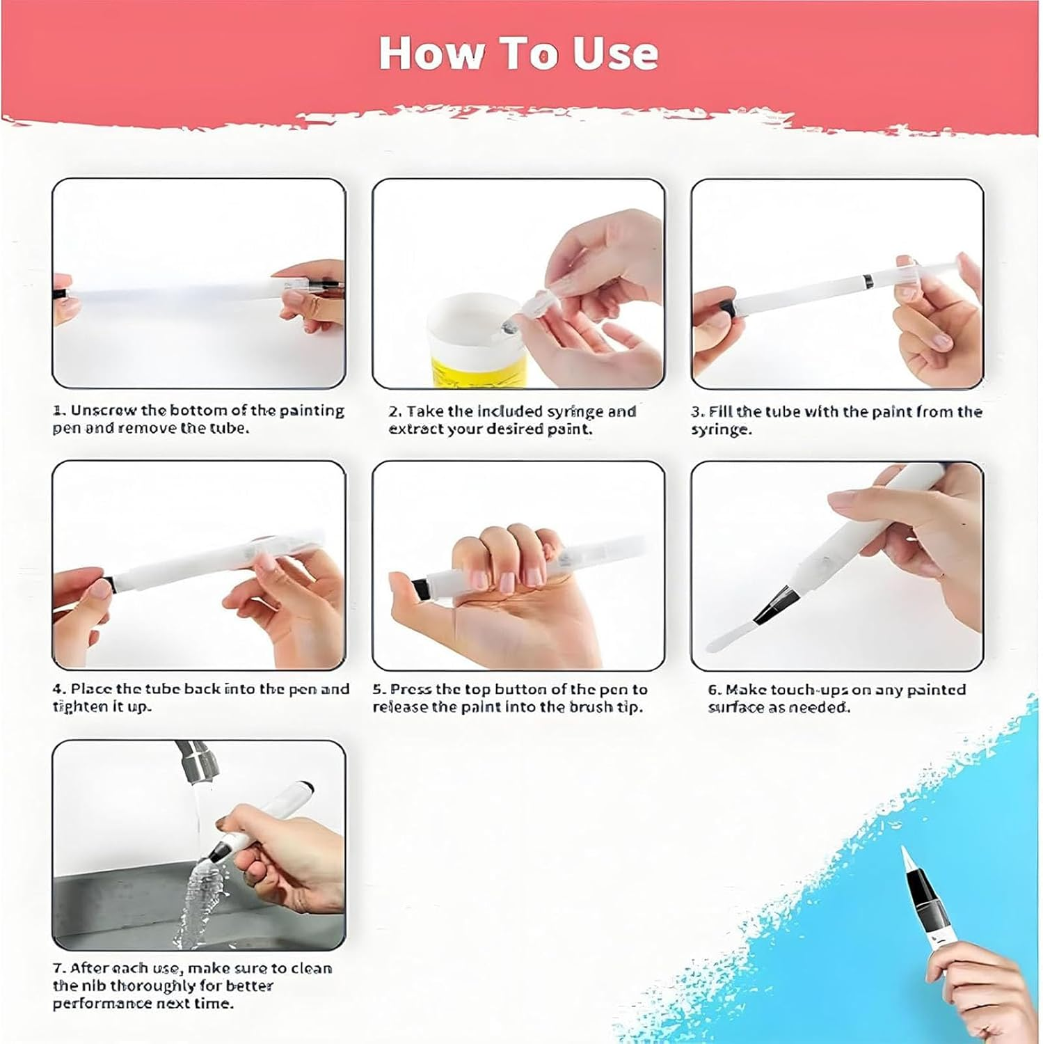 Applicabley Fillable Touch up Paint Pen Brush, Paint Touch up Pens Fillable with Brush, Refillable Touch up Paint Pen Brush, Wall Paint Touch up Pens Fillable, Touch up Paint Pens for Walls (10Pcs) image number 6