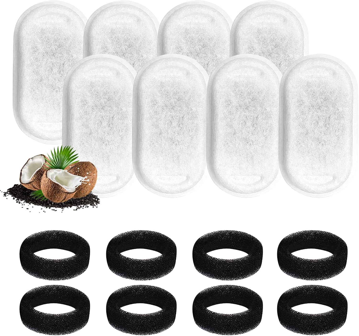 MXTIMWAN Drinking Fountain Cat Replacement Filter, Drinking Fountain Filter, Cat Fountain 8 Pieces Carbon Filter and 8 Pieces Foam Filter, Filter Cat Fountain for 3.2 L Stainless Steel Cat Fountain image number 6