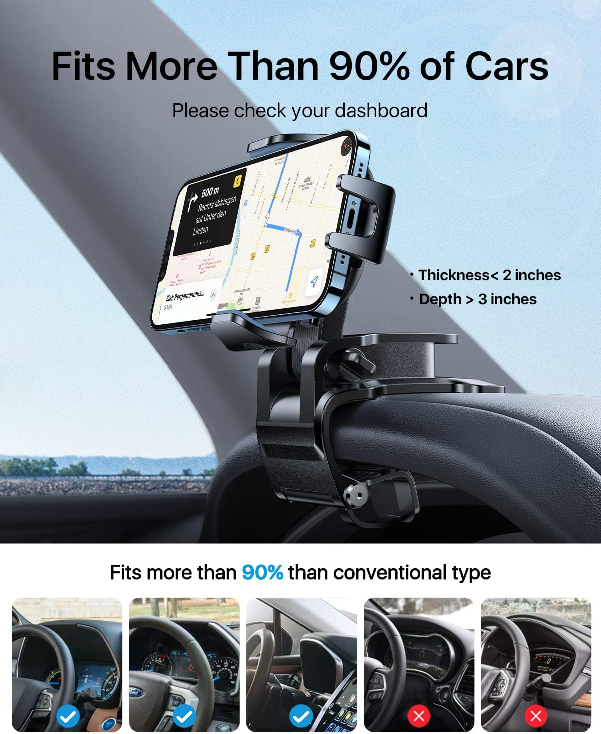 Andobil Phone Holder for Car, 2021 Upgraded [Powerful Suction & Adjustable] Long Arm Powerful Stickiness and Sturdy Suction Cup & Air Vent Universal Car Holder Cell Phone Mount Fit with All Phones image number 3