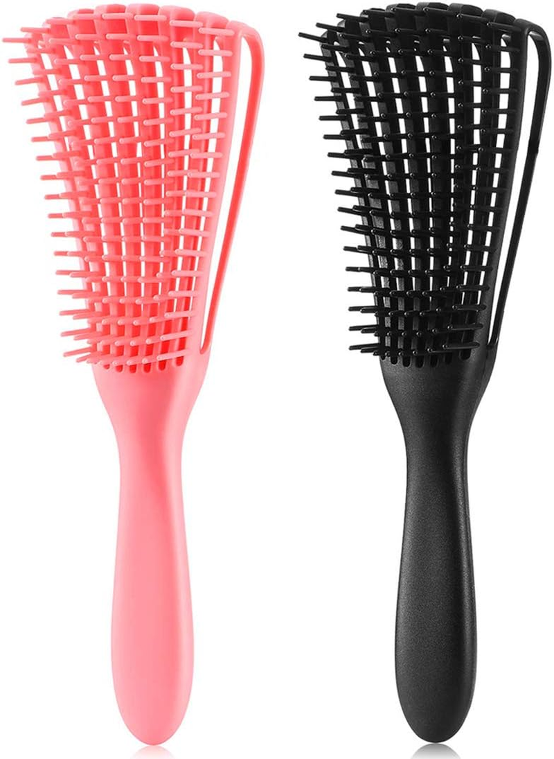 (2 Pcs, Pink-Black) - Detangling Brush for Afro America/African Hair Textured 3A to 4C Kinky Wavy/Curly/Coily/Wet/Dry/Oil/Thick/Long Hair, Knots Detangler Scalp Massage Comb Hair Detangler for Women (2 Pcs, Pink-Black) image number 3