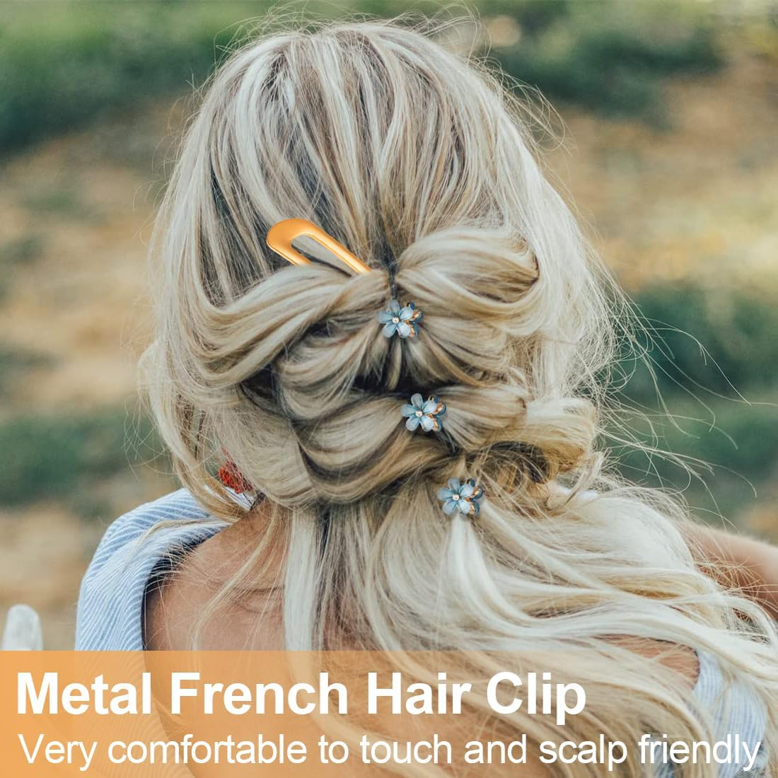 DLPRK Pack of 2 French Metal Hair Pins for Thick Hair, U Shaped Hair Pins Hair Sticks Hair Forks for All Hair Types of Women and Girls Styling Hair Accessories image number 4