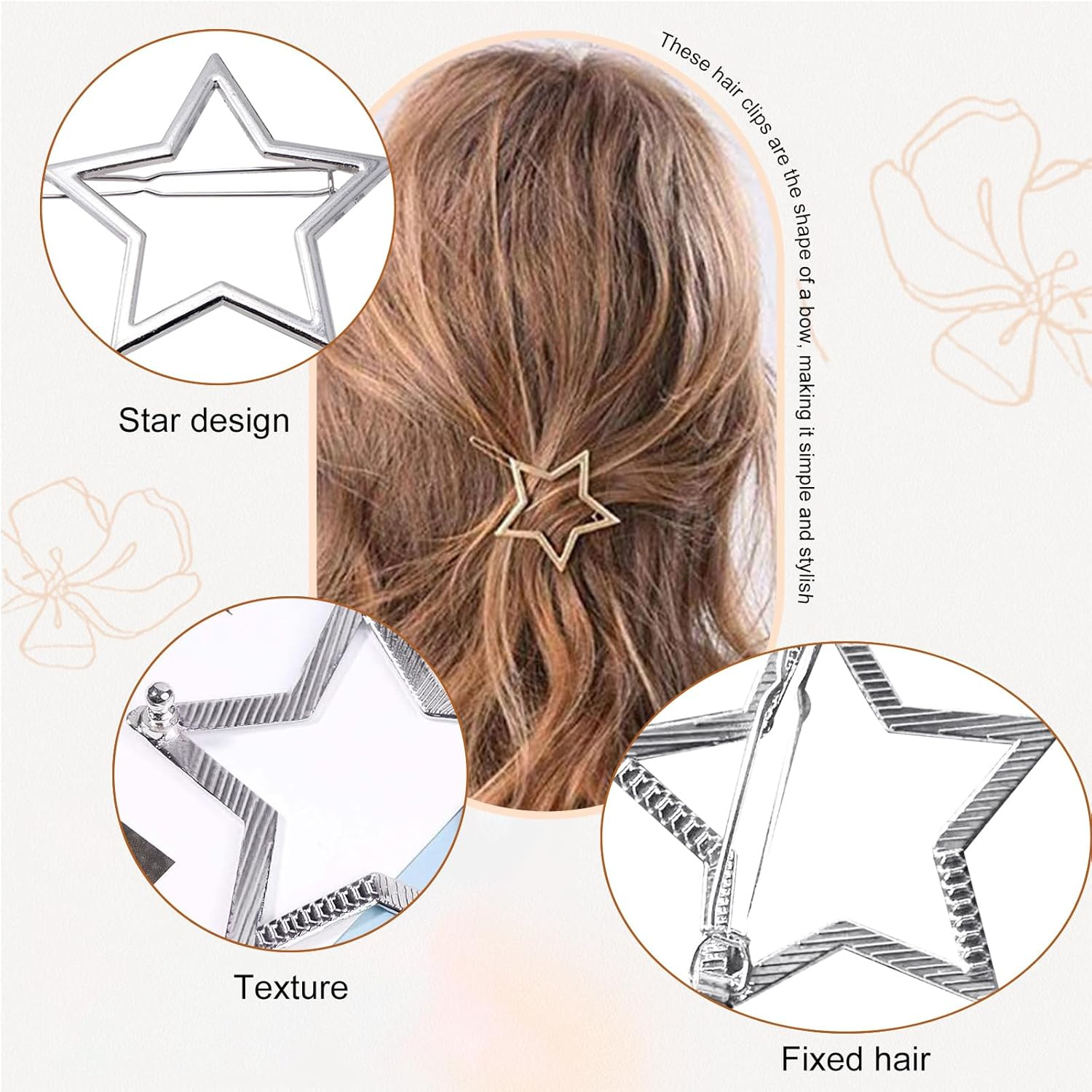Aikeis 4 Pack Metal Star Hair Clips for Women Girls Chic Simple Fashion Hair Accessories Simple Hair Accessories (Gold, Silver) image number 5