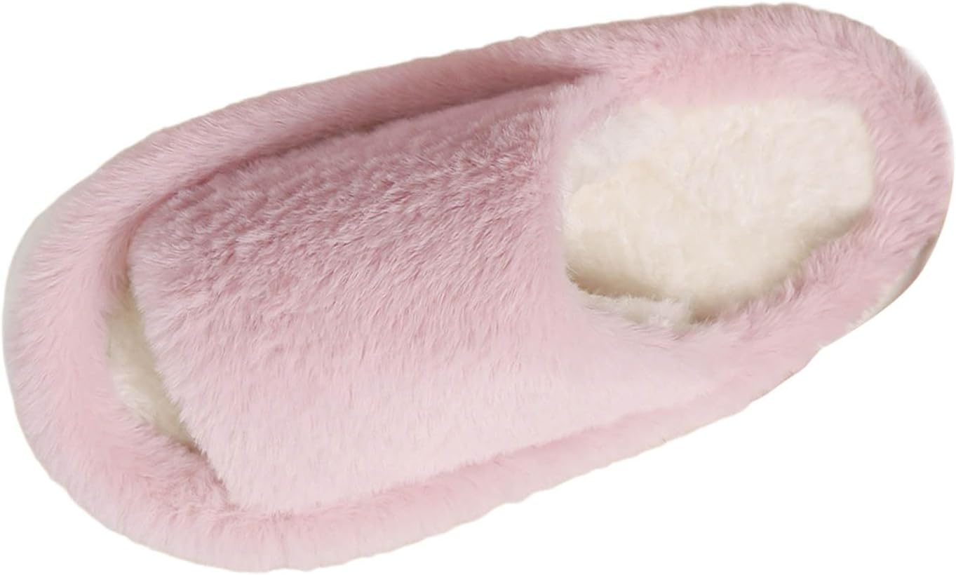 Fuzzy Fluffy Slippers for Women Cute Fur Open Toe Indoor Outdoor Slippers Soft Cozy Warm House Shoes Comfy Bedroom Slippers Adult