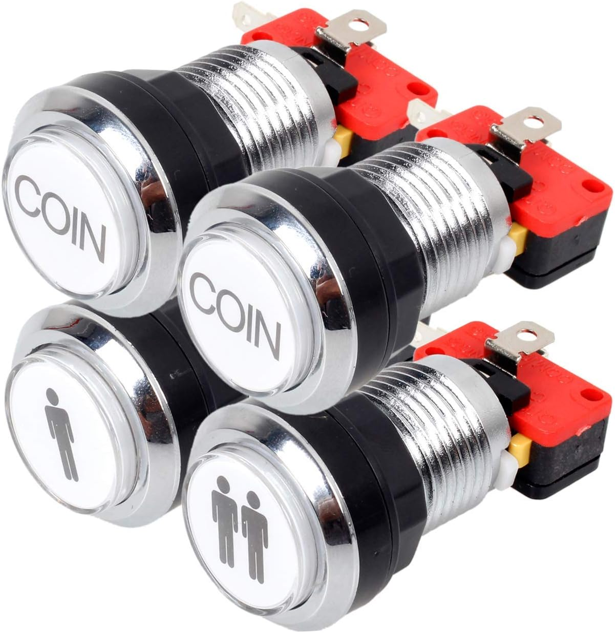 EG Starts Arcade Buttons Chrome Silver Plated 5V / 12V LED Illuminated Push Button 1P / 2P Player Start Buttons / 2X Coin Buttons for Mame/Jamma/Fighting Games/Arcade Video Games Kit Parts image number 6