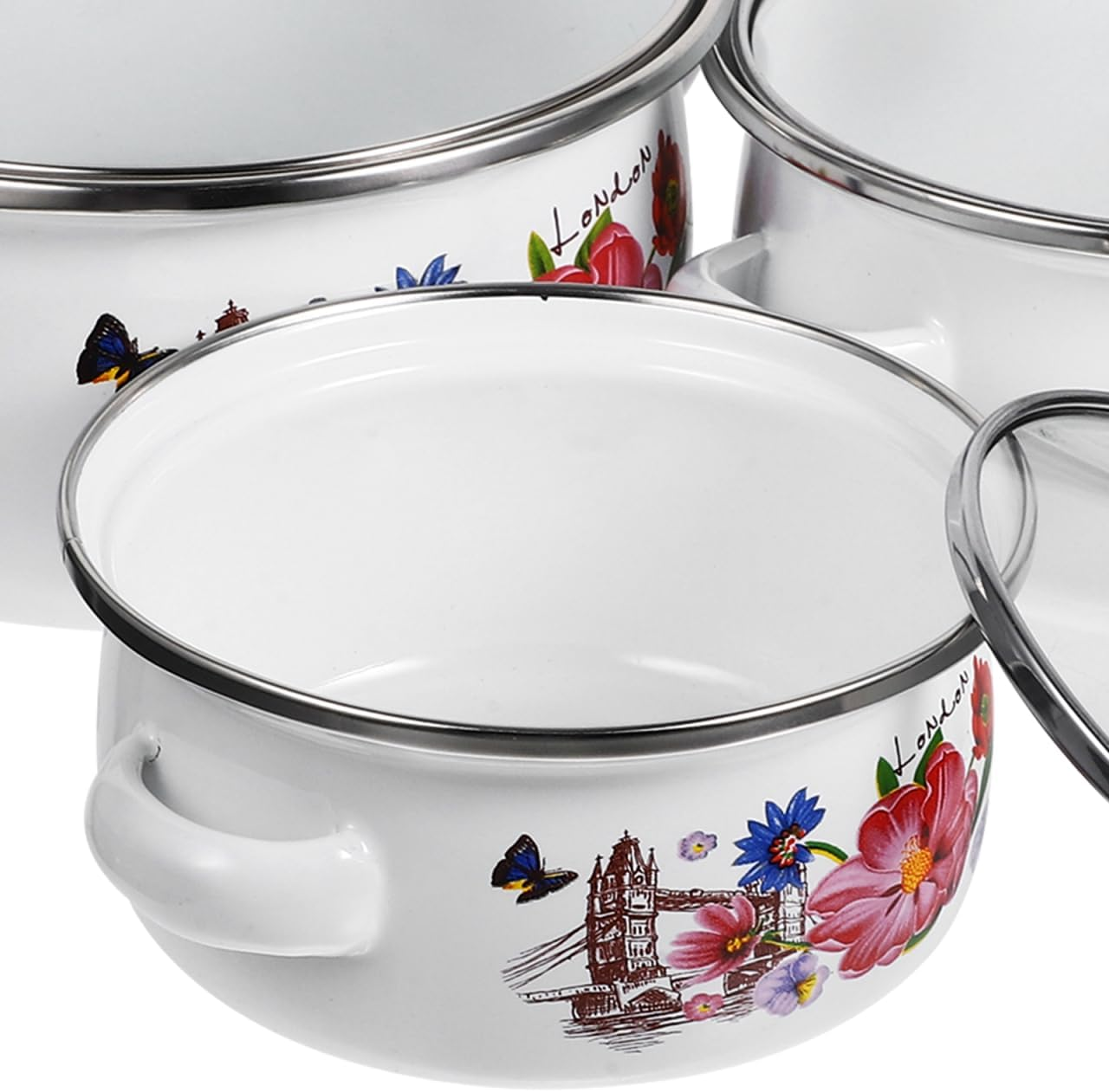 Zerodeko 3Pcs Enamel Simmer Pot Kitchen Soup Pot Small Stew Pot Convenient Pots Instant Noodles Pot Enamel Pot for Stove Pan Enamel Sauce Pot Vintage Pans Pot image number 5