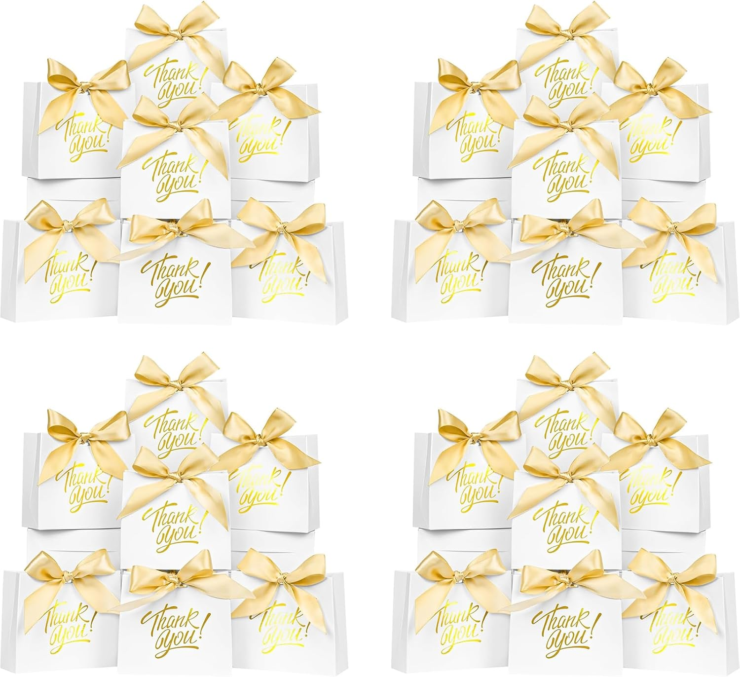 50Pcs Small Thank You Gift Bags, 12 * 4.5 * 10Cm Party Favor Bags Boxes with Bow Ribbon, Small Paper Gift Bags White Mini Candy Treat Bags for Birthday Wedding Party Holiday (4.5X1.8X3.9 Inch) image number 4
