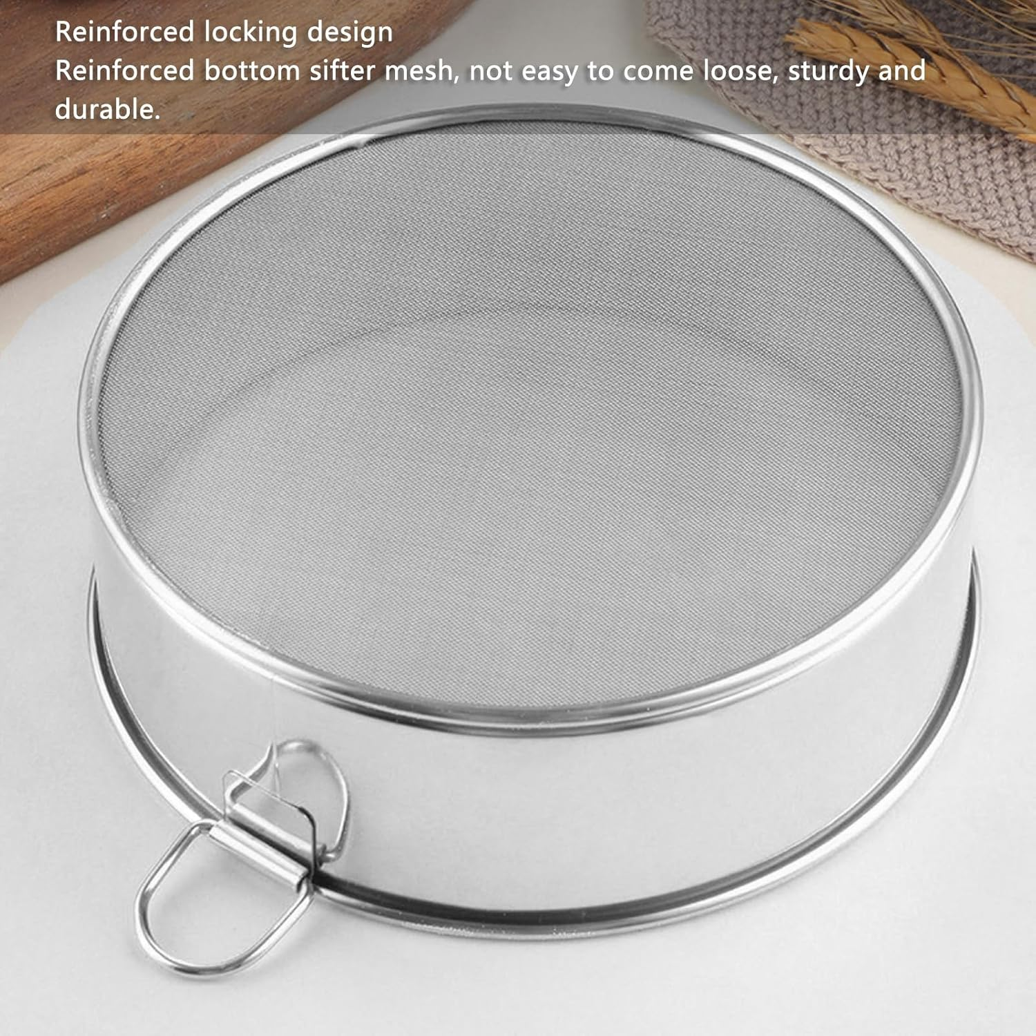 Flour Sieve Fine Mesh, Stainless Steel round Flour Sifter 80 Mesh Large Size Filter with anti Stick Coated for Baking Cake Bread image number 3