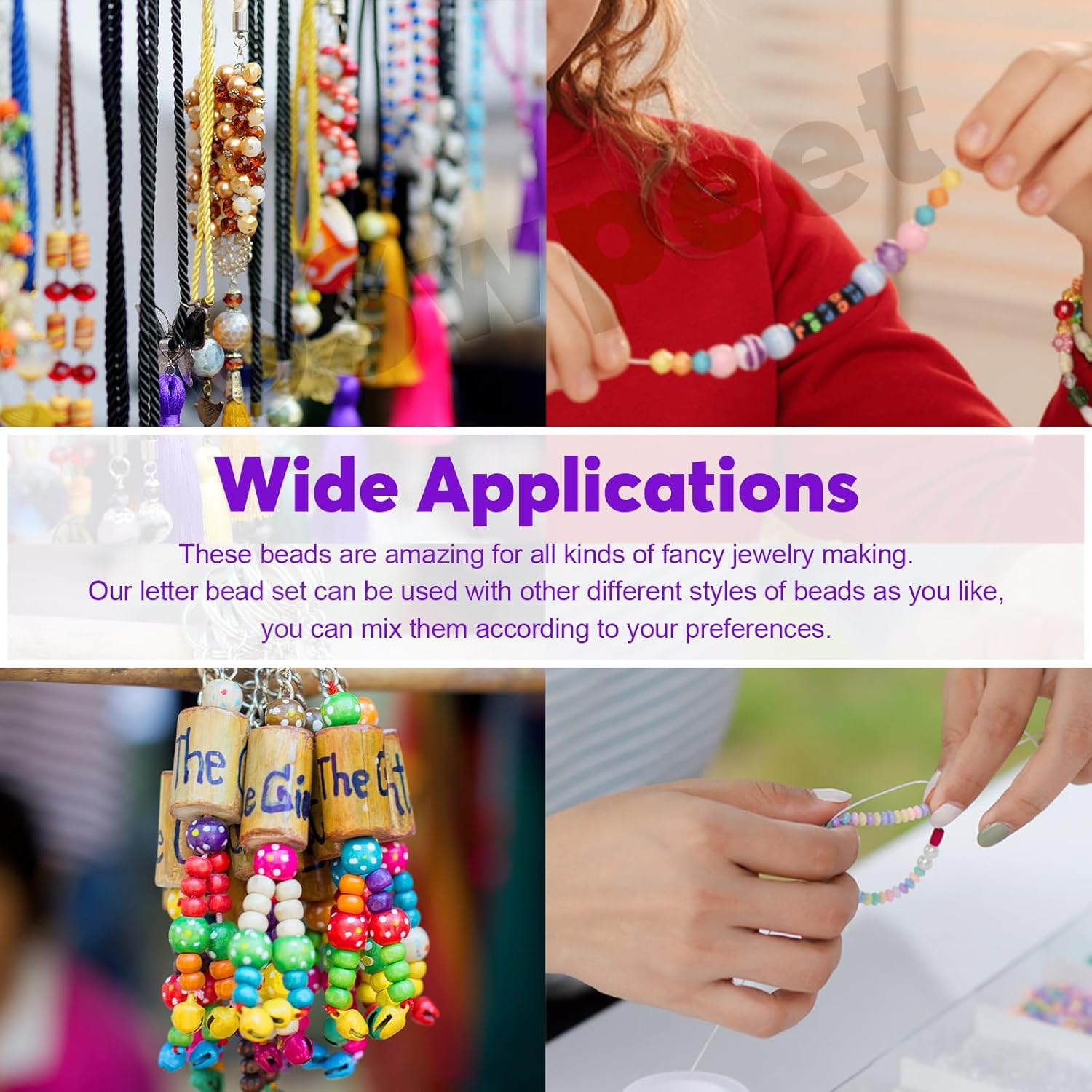 Swpeet 1002Pcs Glow Letter Beads A-Z Colorful Alphabet Beads with Stretch Bead Cord and Scissors, Glow in the Dark Cube Beads for Jewelry Making DIY Bracelets, Necklaces, Keychain image number 3