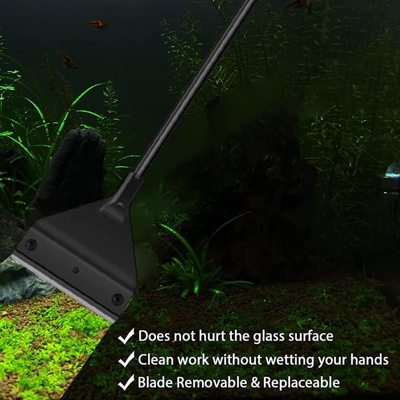 AIMALL 304SS Aquarium Stainless Steel Algae Scraper Blade Fish Tank Glass Cleaner, Silver, Extendable Handle, Corner Cleaning Design, Includes 10 Replacement Blades image number 4