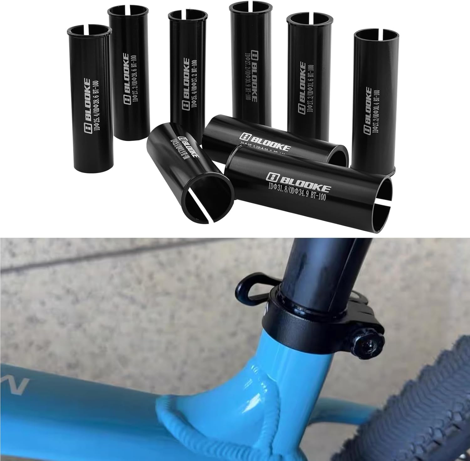 Azarxis Bike Seatpost Shim Bicycle Seat Post Tube Adapter Shim Sleeve 100Mm Aluminum MTB Bicycle Reducing Sleeve 25.4 27.2 to 27.2 30.4 30.9 31.6 - 27.2Mm To 30.4Mm image number 2