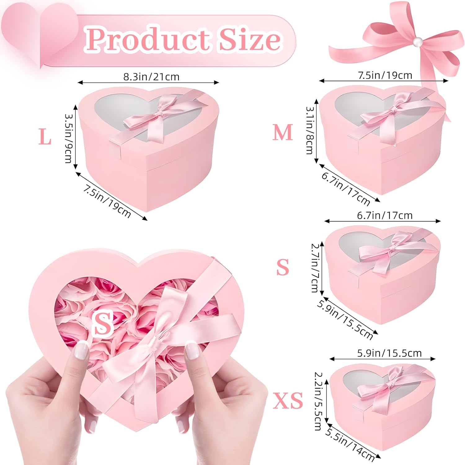 4Pcs Nesting Heart Shaped Gift Box with Clear Window Lids & Ribbons for Gifts Flower, Assorted Size Heart Gift Box Bulk for Mother'S Day Valentine'S Day Wedding Birthday Bridesmaid Proposal image number 1