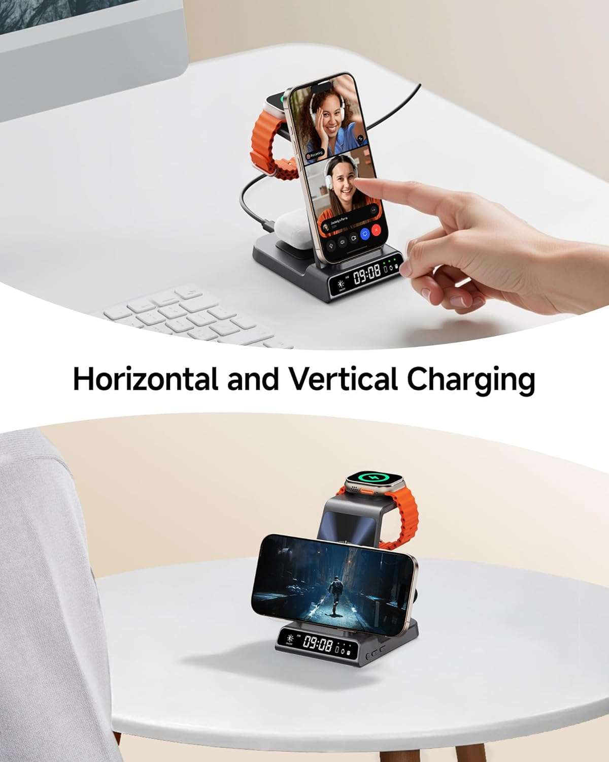 3-In-1 Wireless Charging Station for Iphone Air/17/16/15/14/13/12, for Apple Watch Ultra 3/11/10/9/8/7/SE 3, and Wireless Earbuds, Swanscout C02A image number 4