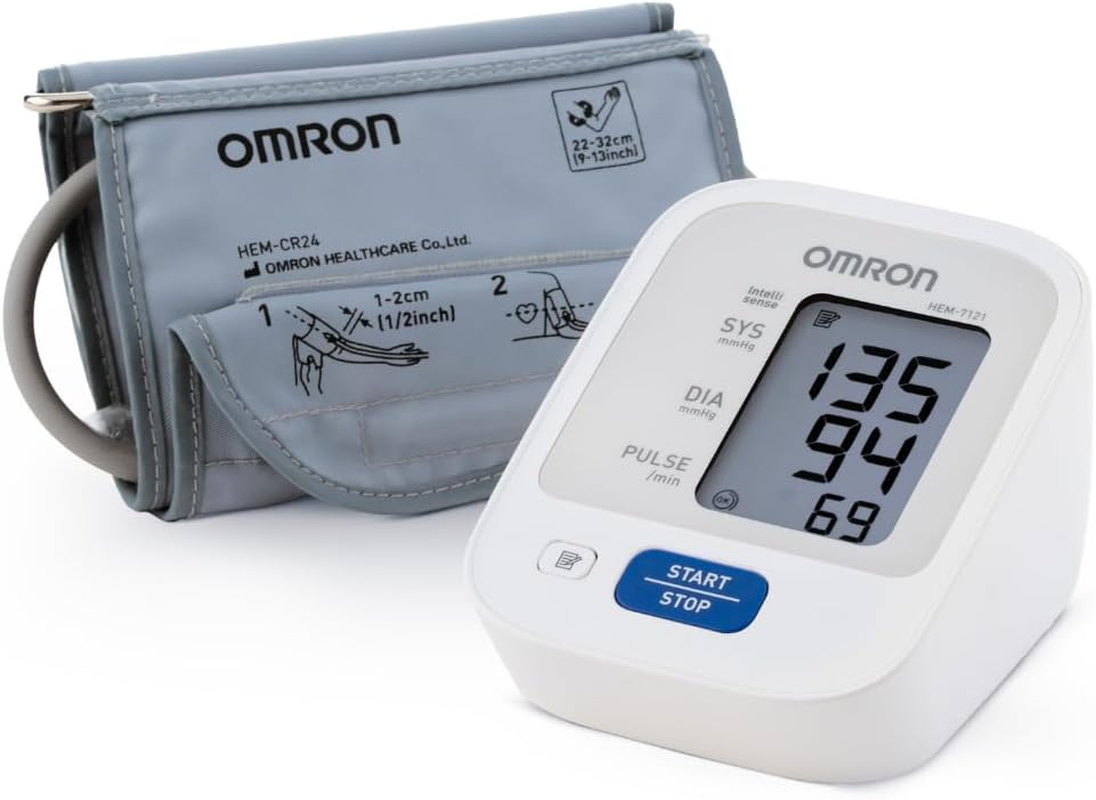 OMRON HEM7121 Clinically Validated Standard Upper Arm Blood Pressure Monitor with Irregular Heartbeat Indicator - Medium to Large Soft Cuff (22-42Cm), 30 Reading Memory, One Touch Use, Hypertension Indicator and 6 Year Warranty When Registered Online