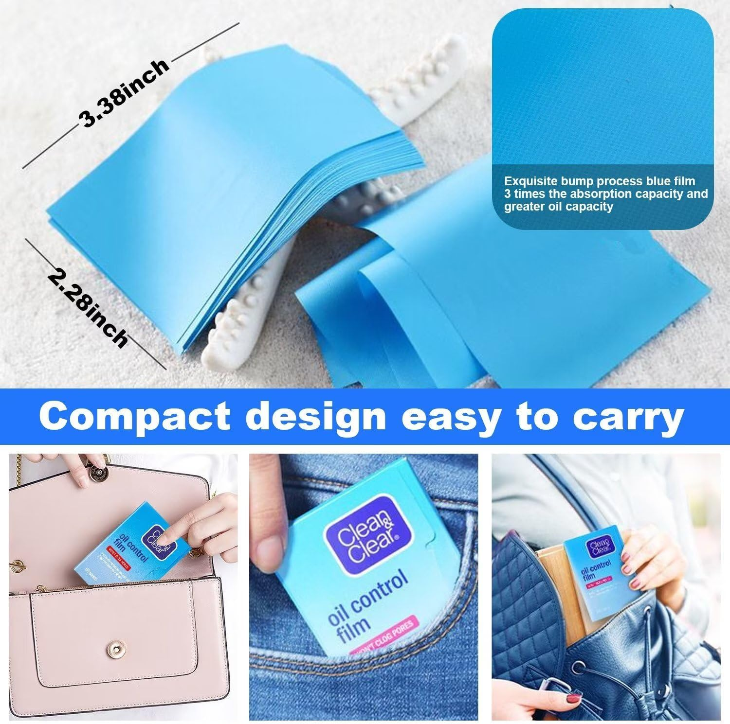 Oil Control Film, Same Series with Clean & Clear Oil Absorbing Sheets for Oily Skin Care, Blotting Paper to Remove Excess & Shine, 60 Sheets (Pack of 5) image number 4