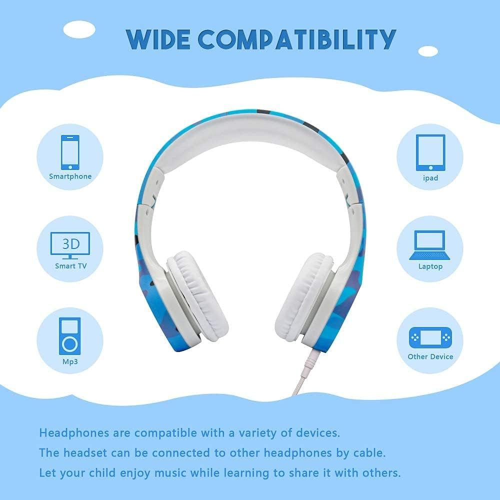 Headphones for Kids, Hisonic Kids Headphones with Volume Limiter Adjustable Kids Adult Headset for Ipod Ipad Iphone Android Mobile Phone Tablet PC MP3 MP4 Player (Camouflage) image number 1