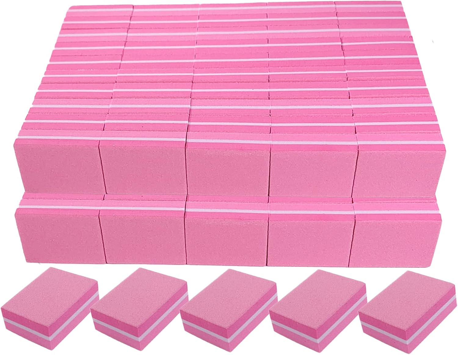 Nail Buffers (100 Pack), Mini Buffer Block Nail File for Acrylic and Natural Nails, 100/180 Grit Nail Buffer Block Bulk Buffing Blocks for Nail Buff Professional Manicure File Blocks Set Hot Pink image number 1