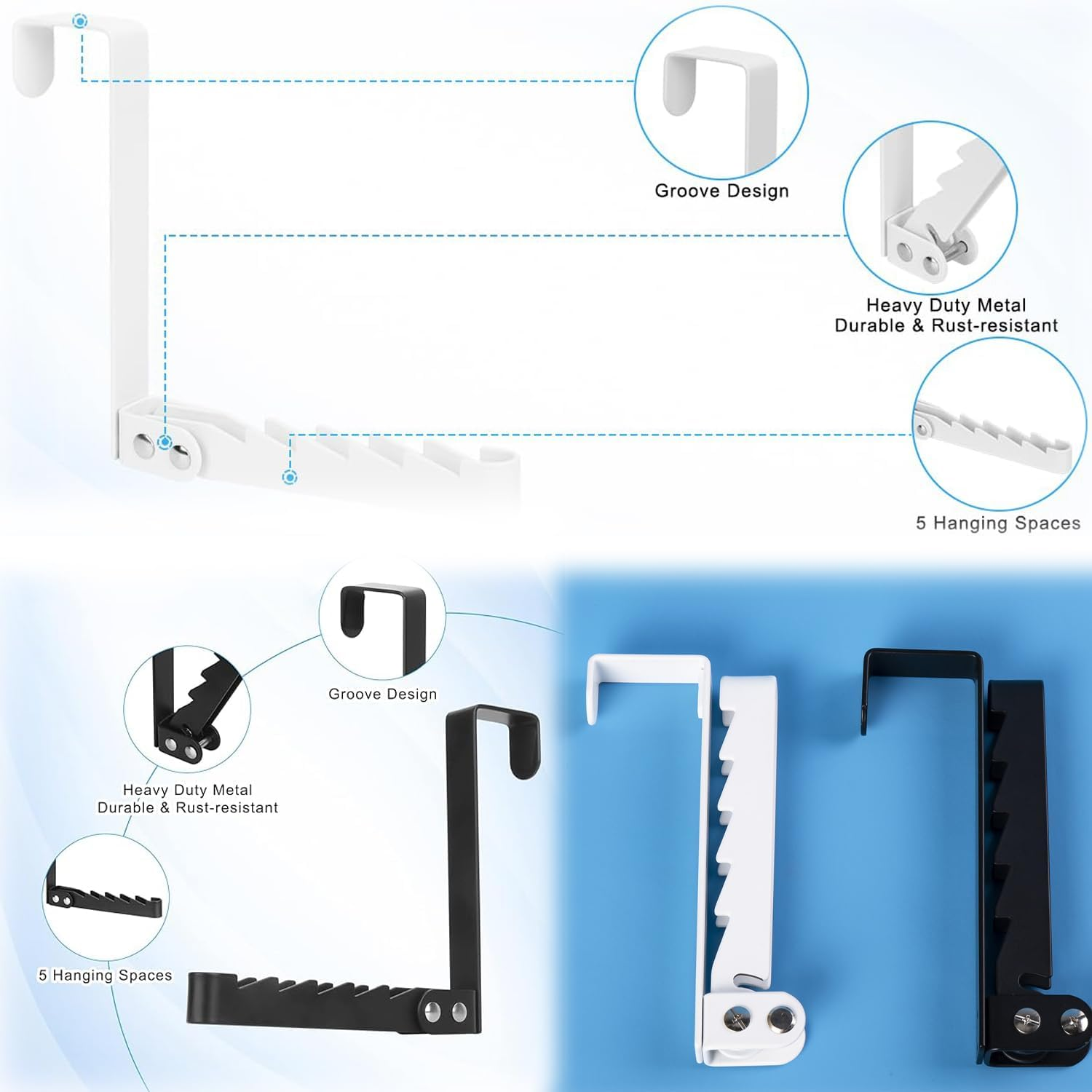 1 Pack Collapsible Folding over the Door Organizer Rack Space Saving Hanging Storage Hanger for Clothes, Coats, Towels for Bedroom Bathroom (1, Black) image number 1