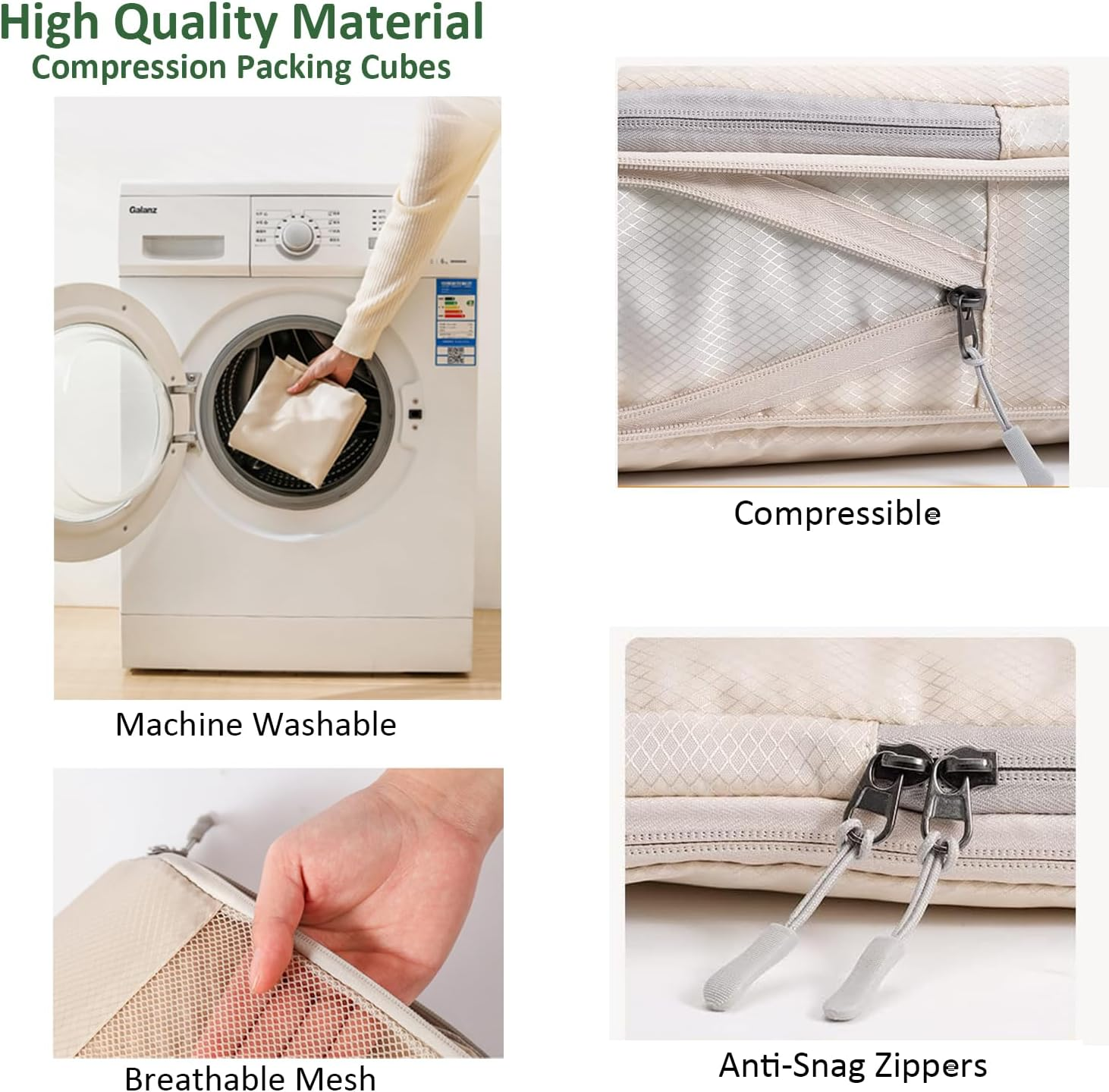 Packing Cubes Compression Packing Cubes for Travel, JOYCHER Travel Packing Organisers Cubes Accessories Mesh Compression Bags Luggage for Man & Women Suitcases - 4Pcs-Blue image number 3