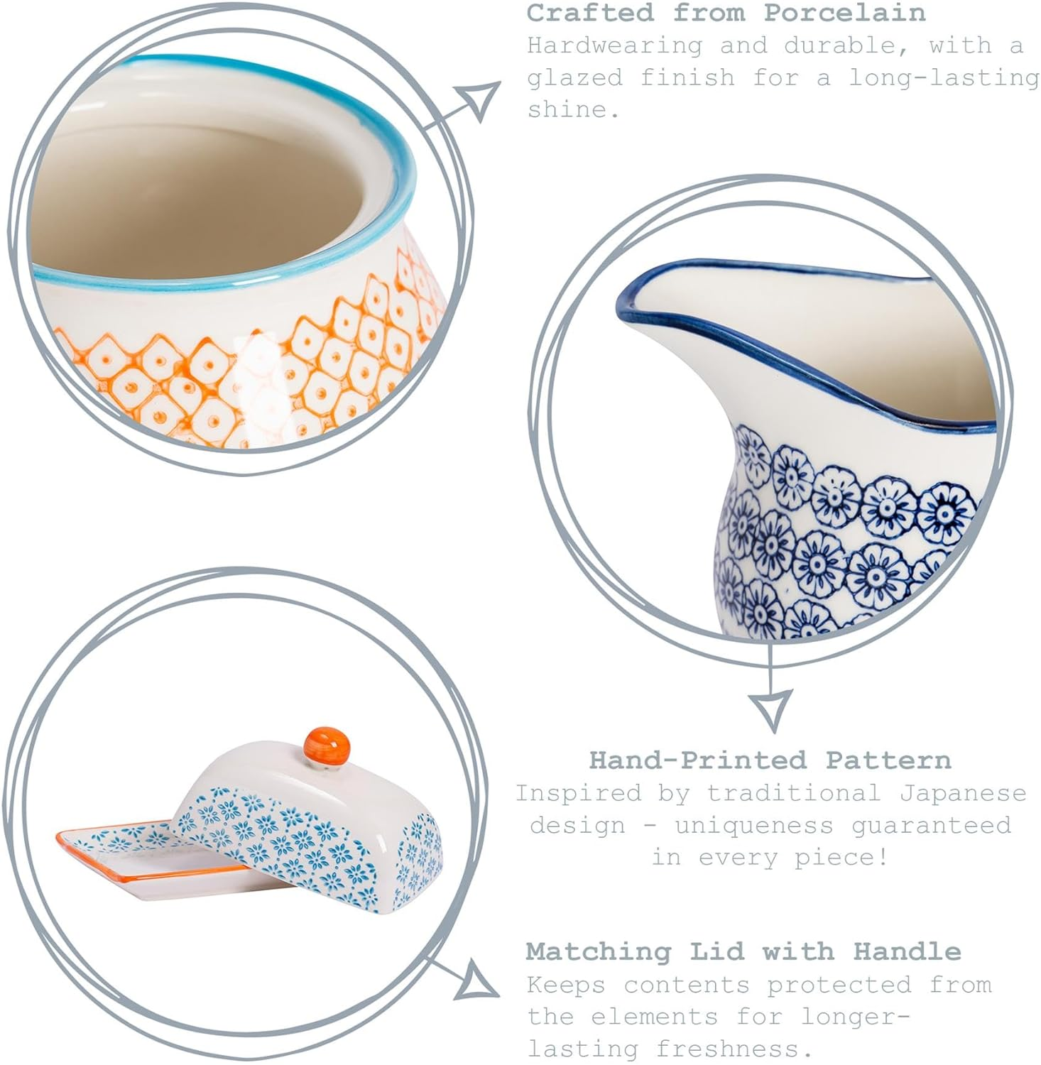 Nicola Spring Hand Printed Butter Dish with Lid - 18.5X12Cm - Orange Vintage Floral Porcelain Kitchen Butter Dish Fridge Cheese Storage Container for Cheese, Margarine image number 2