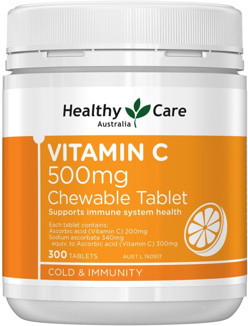 Healthy Care Vitamin C Chewable Tablets - Supports Skin Health an Improves Immunity - Antioxidant Support - Premium Quality Dietary Supplement - 300 Tablets - 500 Mg image number 1
