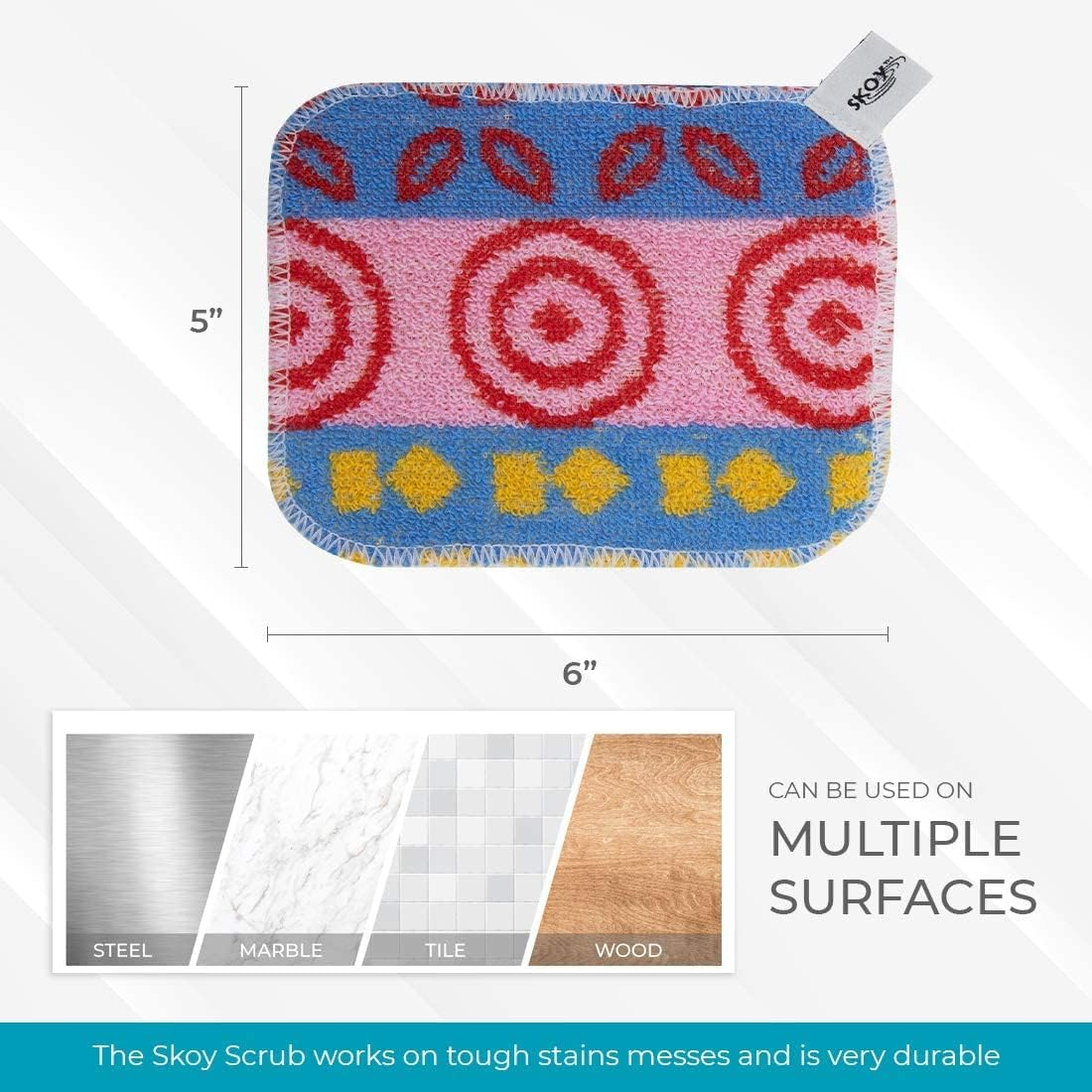 Skoy Cotton Cleaning Scrub, Non-Scratching, Reusable Scrub for Kitchen and Household Use, Environmentally Friendly, Dishwasher Safe, Assorted Colors and Designs - 1 Piece image number 1