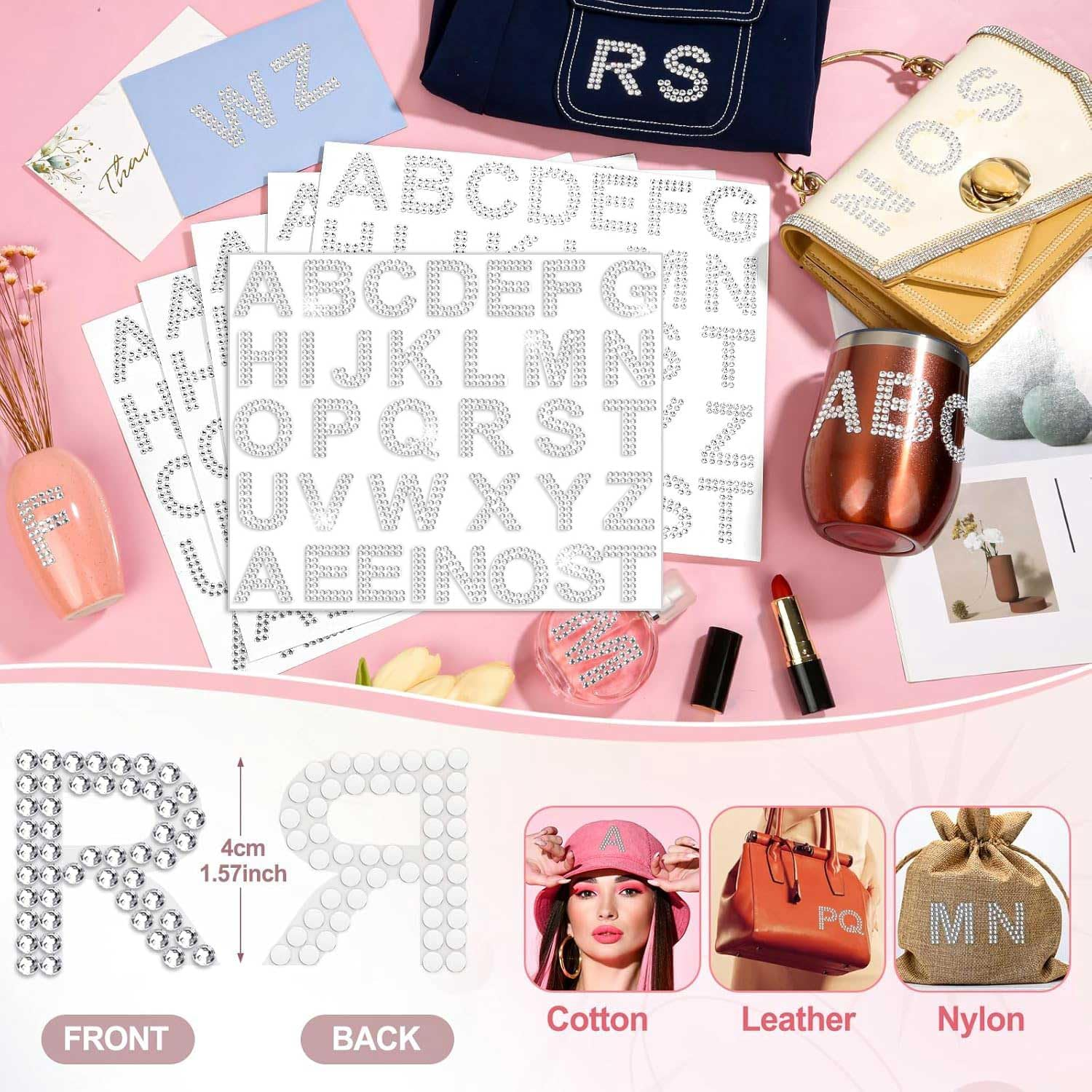 204 Pieces Rhinestone Letters Stickers, 6 Sheets Glitter Self Adhesive Diamond Alphabet Stickers Silver Bling Crystal Letter Stickers Gemstone Border Stickers for DIY Craft Decors (Golden) image number 4