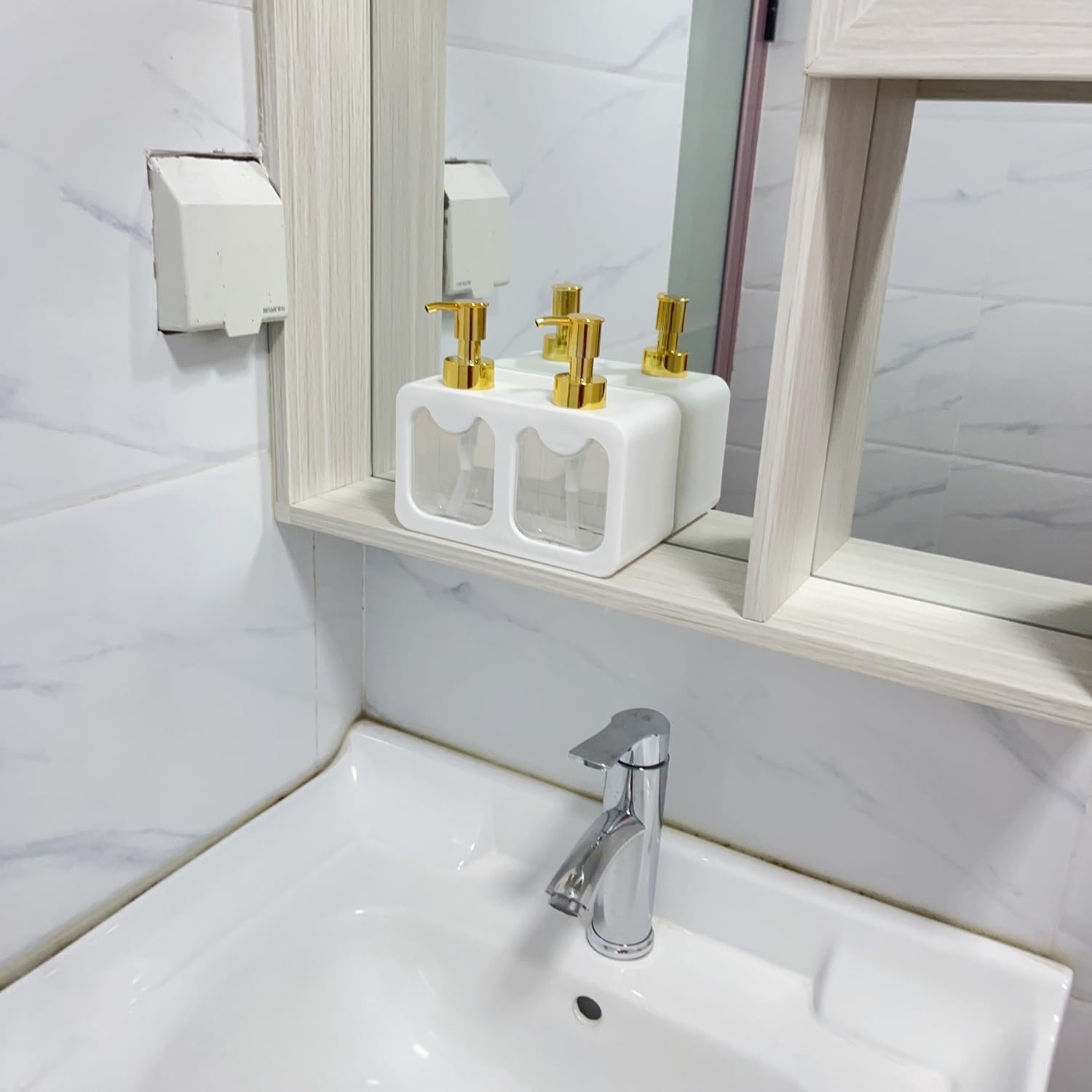 Dual Soap Dispenser,Liquid Hand and Dish Soap Dispenser and Spong Caddy with Brush Holder Countertop Organizer for Kitchen (White) image number 4