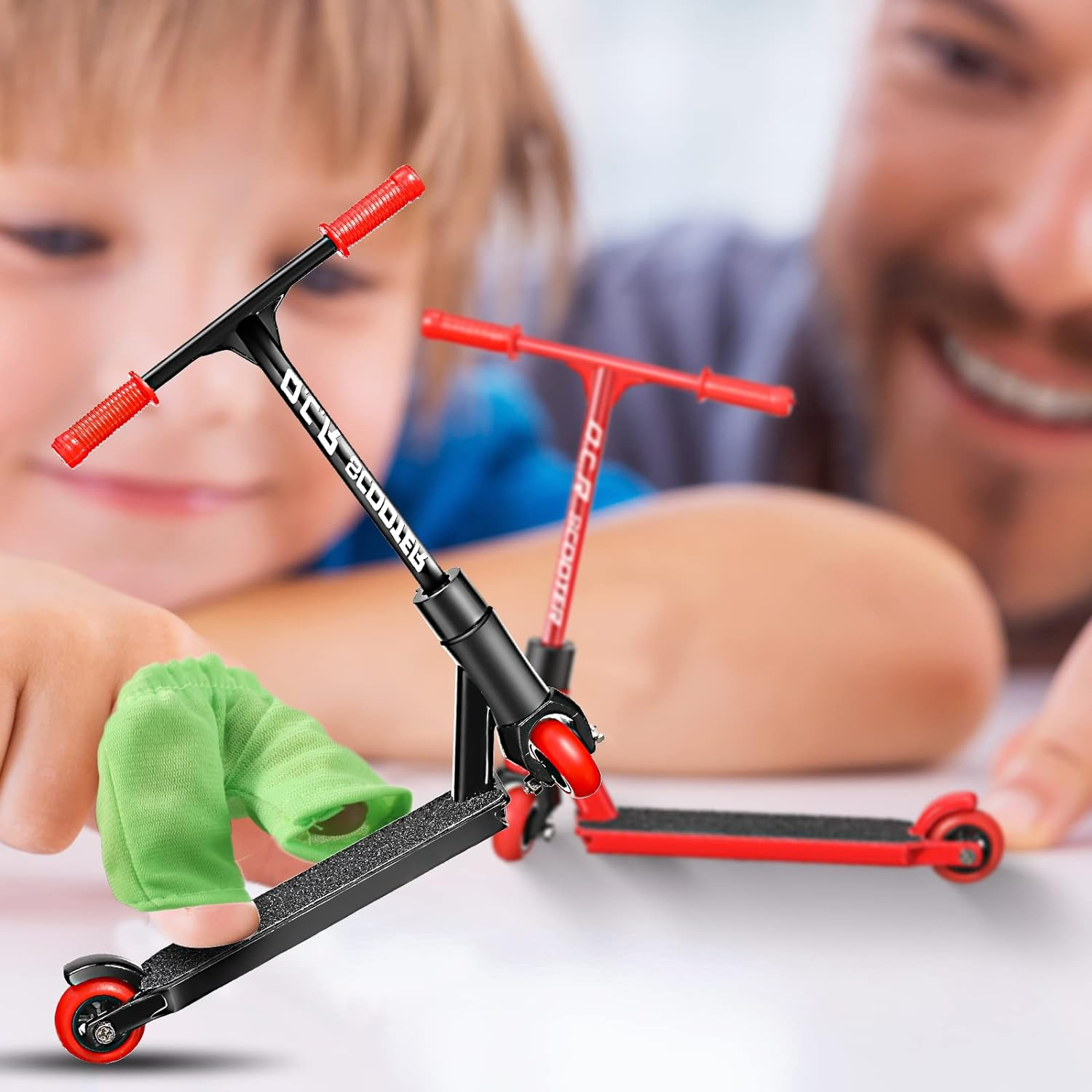 22 Pcs Mini Finger Scooter Toy Set - 2 Sets with Accessories, Finger Pants, Tools, Alloy Board - Interactive Toys for Skateboarder (Red, Black)