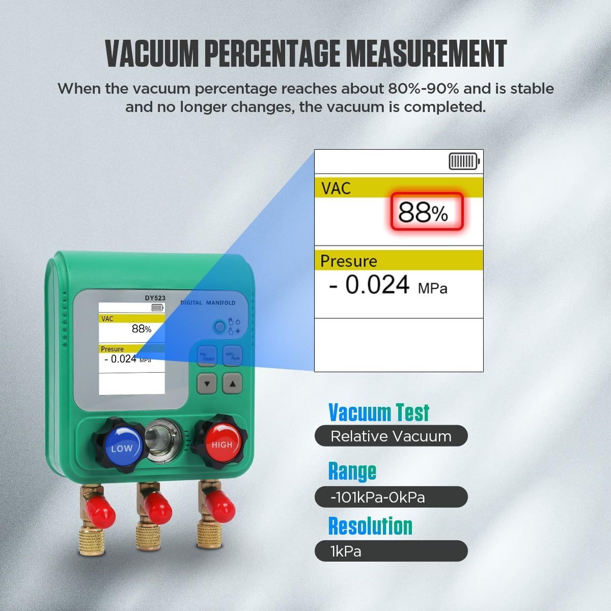 CMTOOL Digital HVAC Gauges Set, 92 Refrigerants, Digital Manifold Gauge Set, Pressure and Vacuum Test, HVAC Tools with 3 Hoses, R134A Quick Connectors & Valve Core Remover image number 4