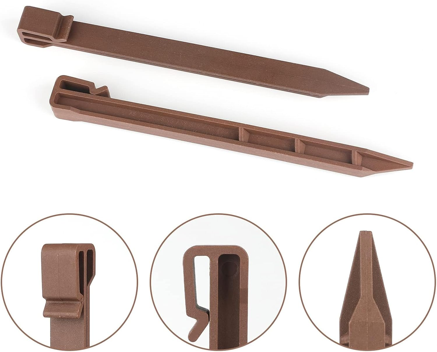 10 Inch, 12 Pack Garden Landscape Stakes - Heavy Duty Plastic Anchoring Spikes for Garden Netting, Edging & Terrace Board by Quttly (Brown) - Black image number 4