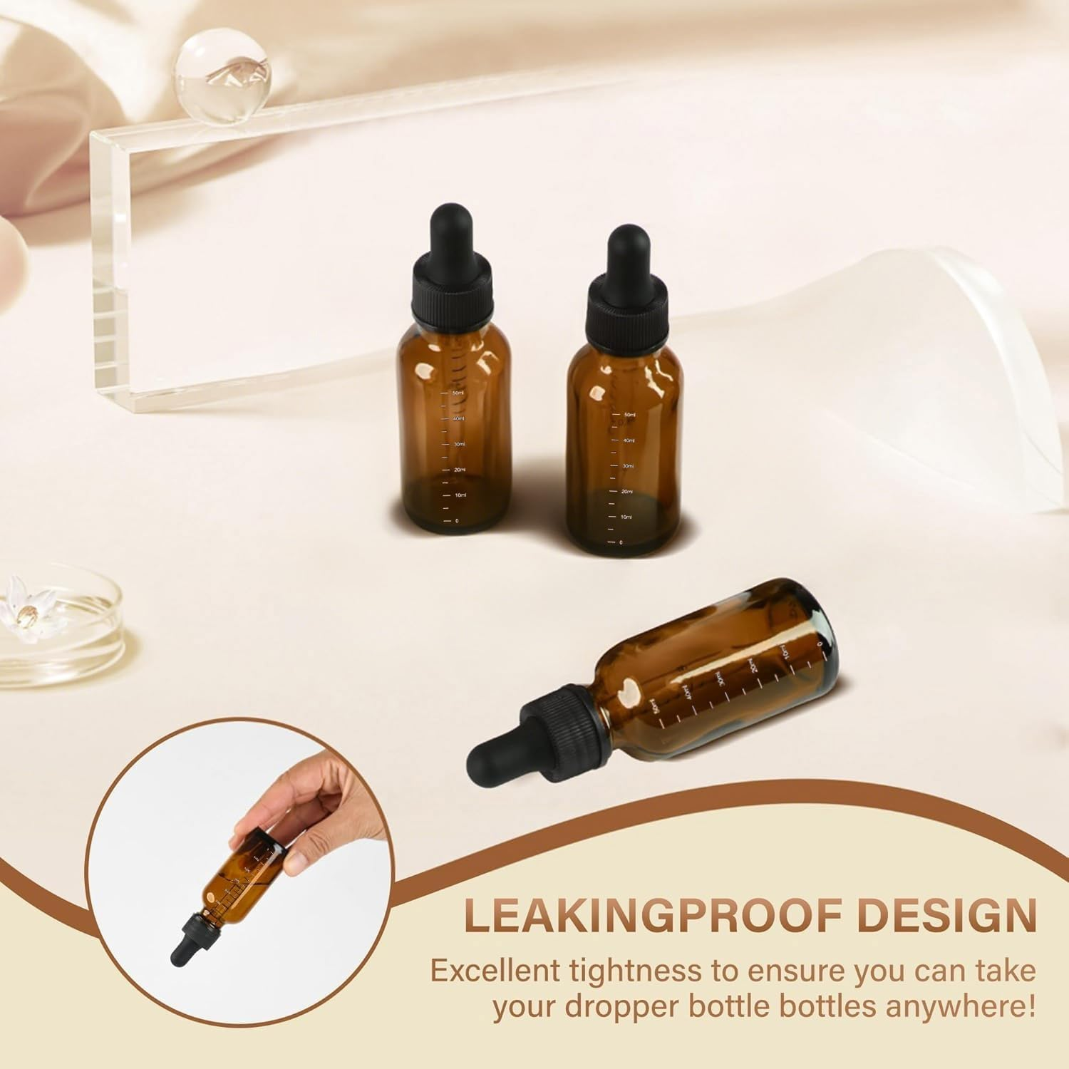 3 Pack 50Ml WANXINPT Amber Glass Dropper Bottles with Leak-Proof Caps & Precision Droppers - UV Blocking Essential Oil Bottles for Travel, DIY Perfume, FSSTUD Liquid Storage (50Ml Travel Bottles) image number 1