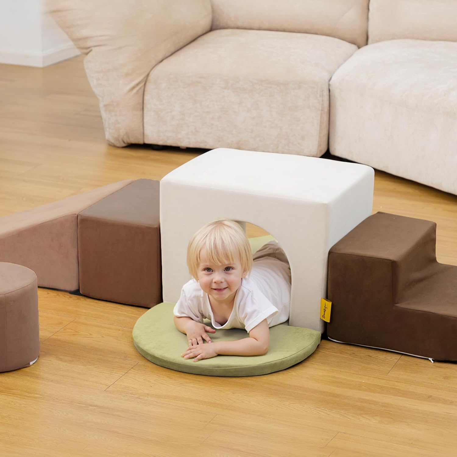 Banasuper Kids Climbing Foam Blocks Playset - 7 Piece Toddler Climbing Toys, Indoor Gross Motor Development Montessori Gross Motor Toy for Babies & Toddlers (Grey) image number 3