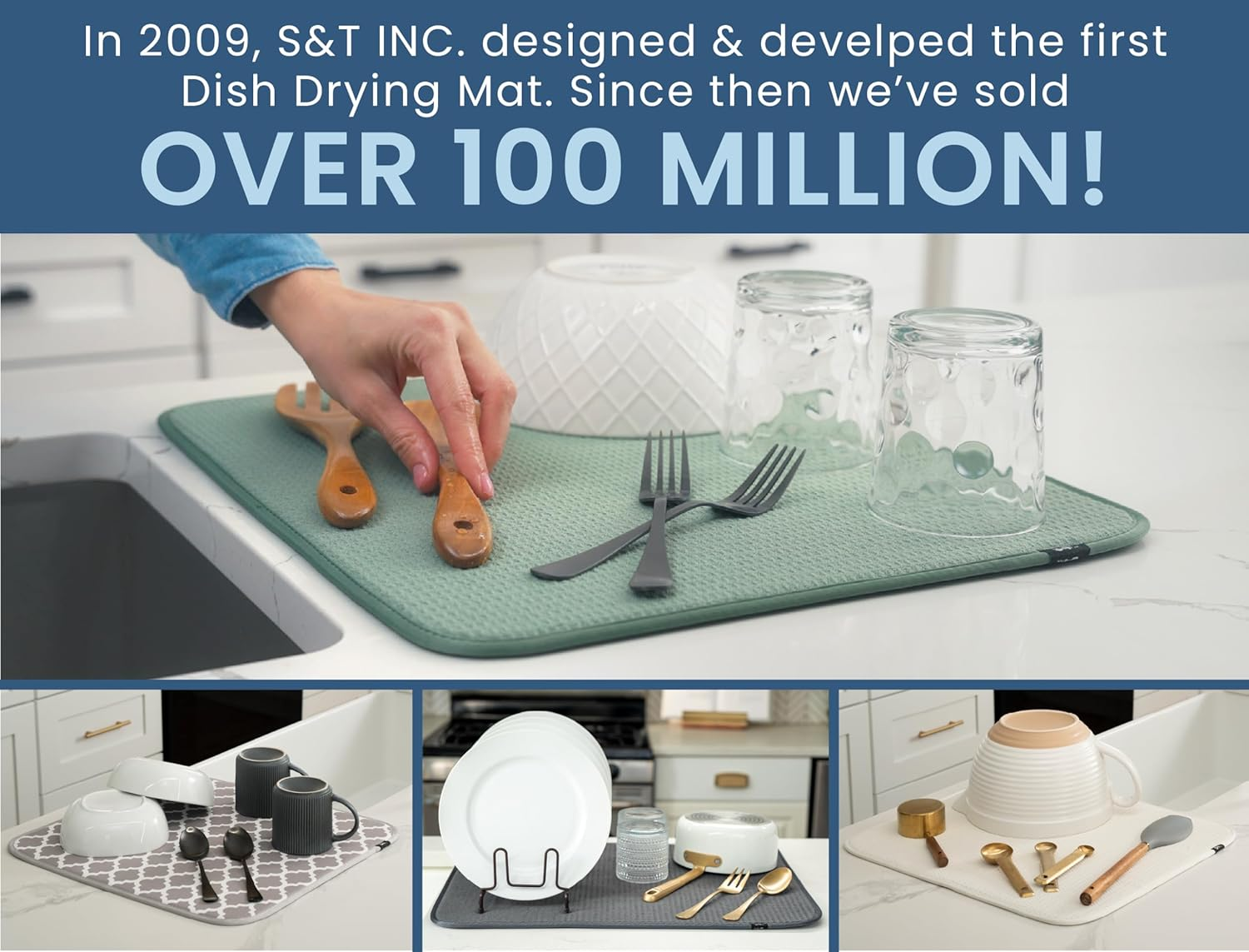 S&T INC. Dish Drying Mat XL, 18&rdquo; X 24&rdquo;, Absorbent Microfiber Kitchen Counter Mat, Dish Drying Pad for Dishes, Utensils, Pots and Pans, Extra Large, Grey Stone image number 1