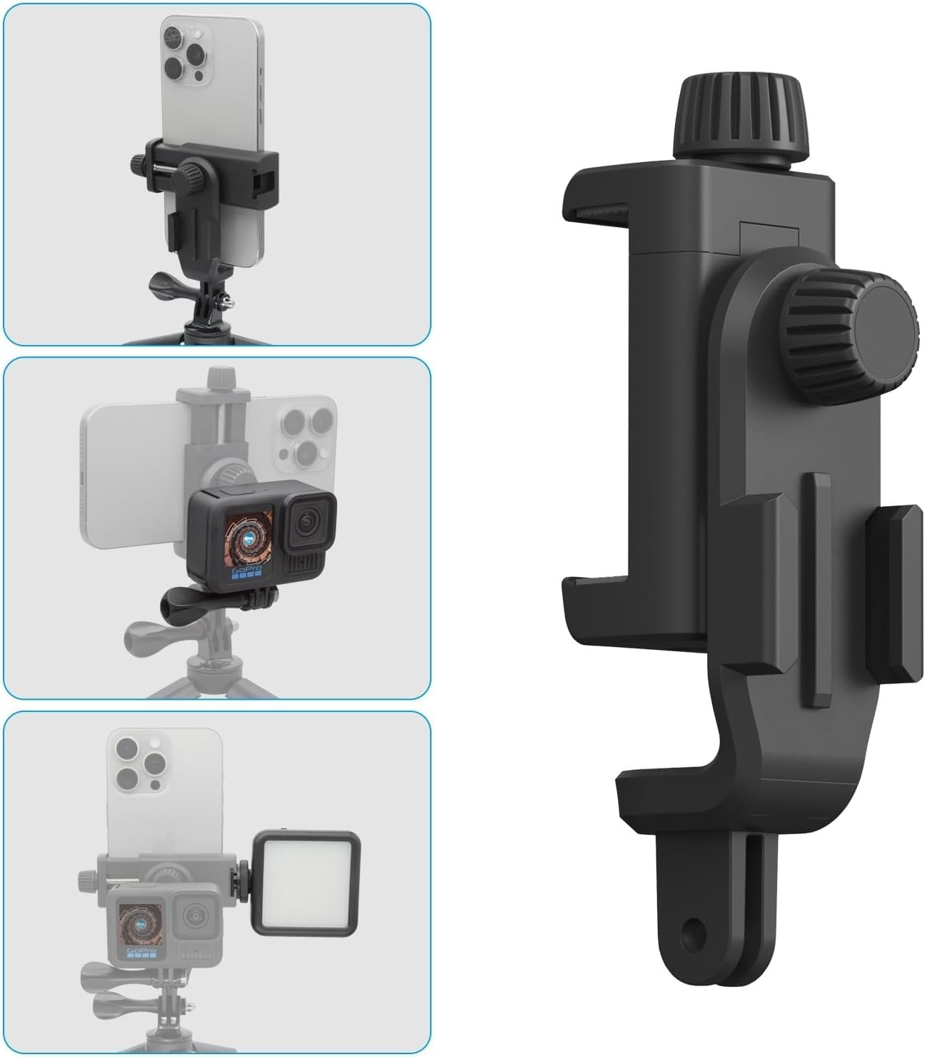 Suptig Phone Holder for Tripod, Action Camera Tripod Mount Adapter Compatible for Iphone, Gopro, DJI Action, Insta 360, Akaso, Mic, LED Light Photography Accessories image number 5